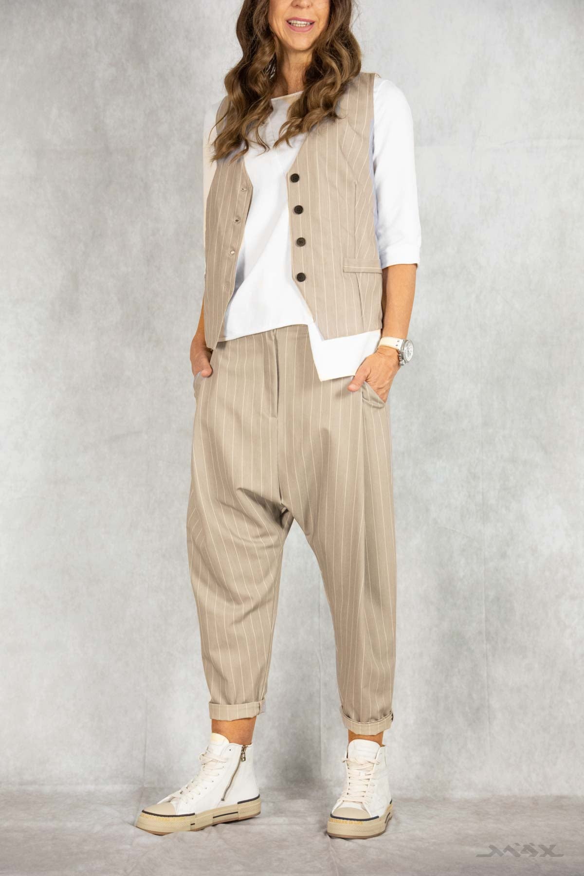 Haremshose mit Nadelstreifen in beige Gr. onesize (38-42)