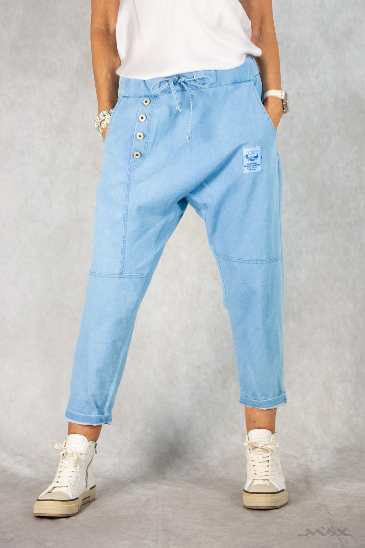 Haremshose hellblau aus stretchigem Jeans-Stoff Gr. Onesize (38-44)