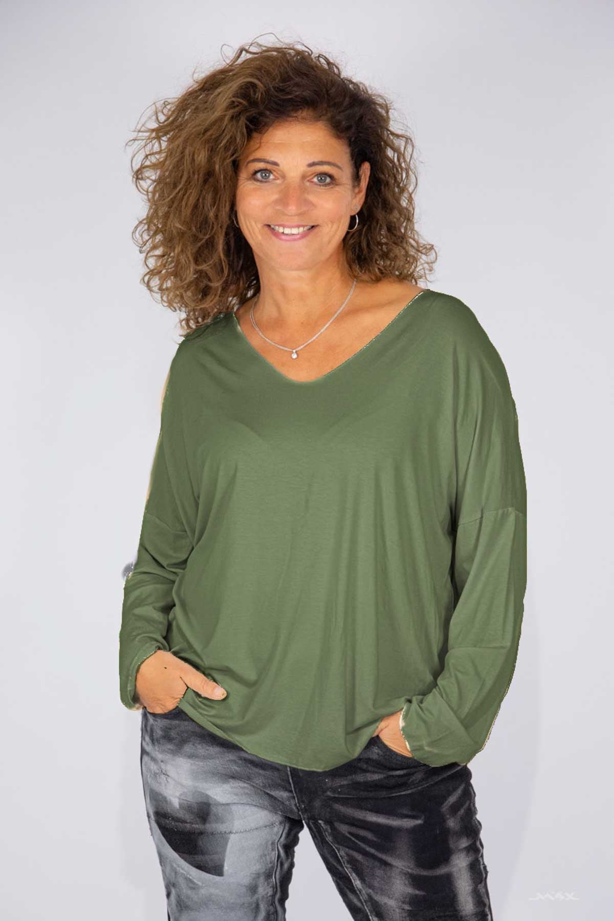 viscose basic shirt met lange mouwen