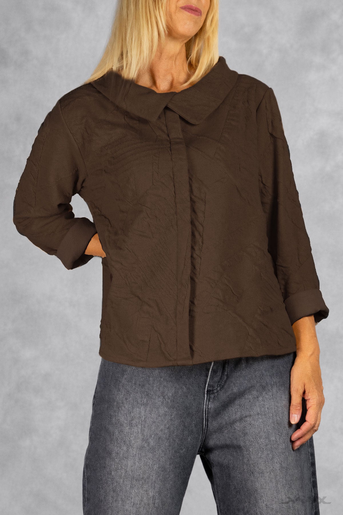 Strukturiertes Shirt mit Doppelkragen Gr. onesize(38-42)