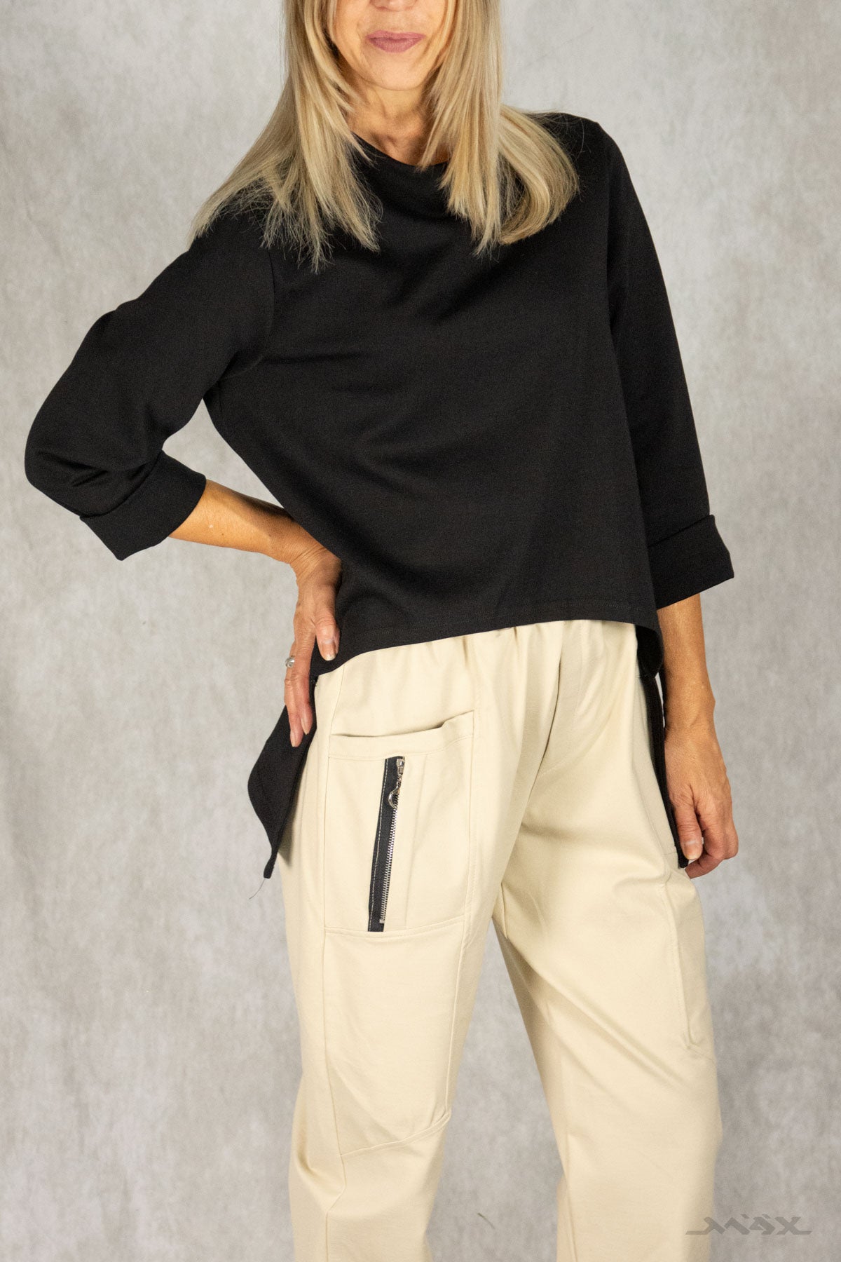 Vokuhila-Shirt mit hohem Kragen Gr. onesize(38-42)