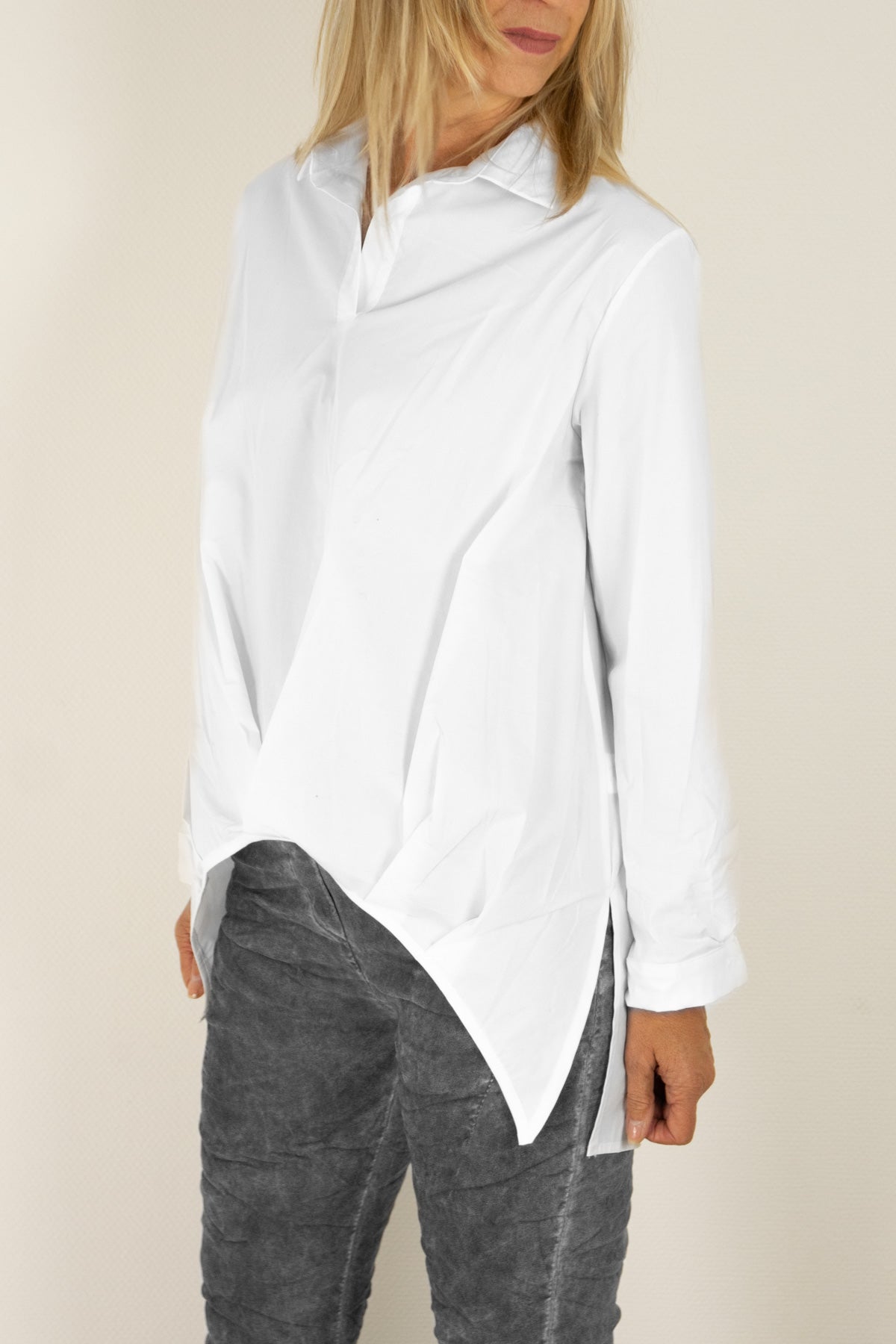 Vokuhila-Bluse weiß Gr. onesize passend bei (38-42)