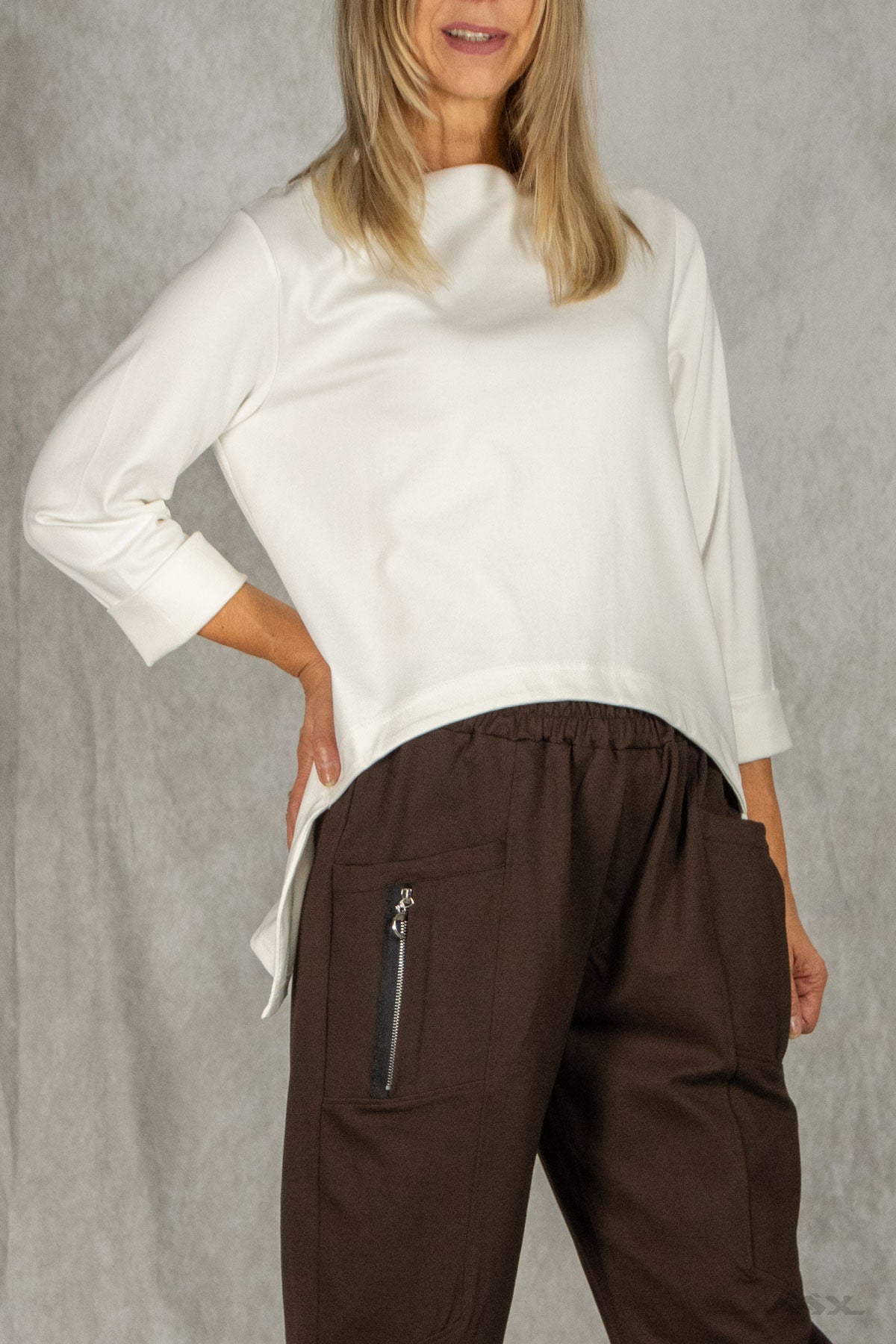 Vokuhila-Shirt mit hohem Kragen Gr. onesize(38-42)