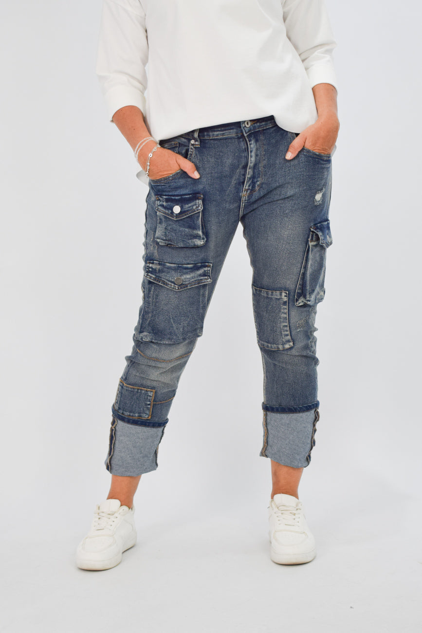 SEXY WOMAN Cargo-Jeans blue washed