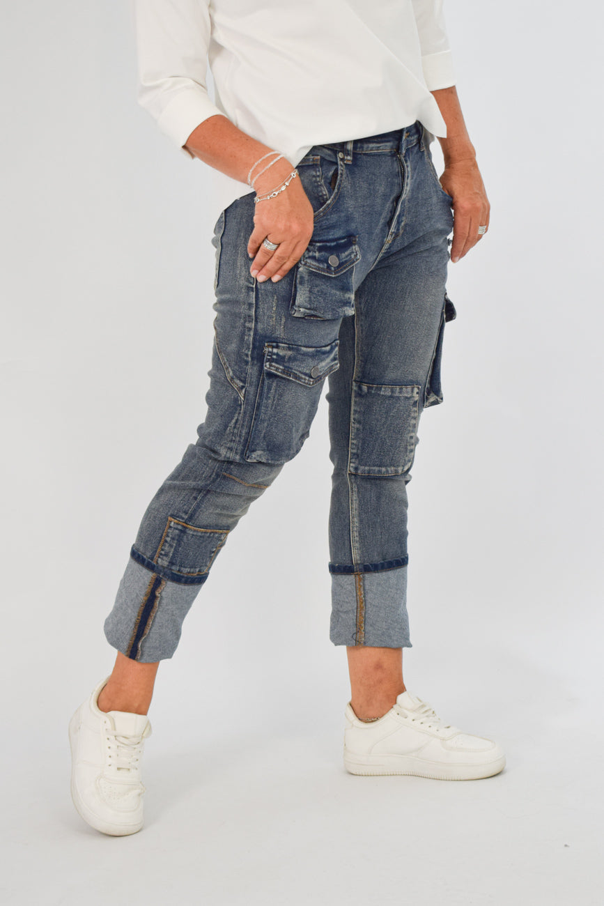 SEXY WOMAN Cargo-Jeans blue washed