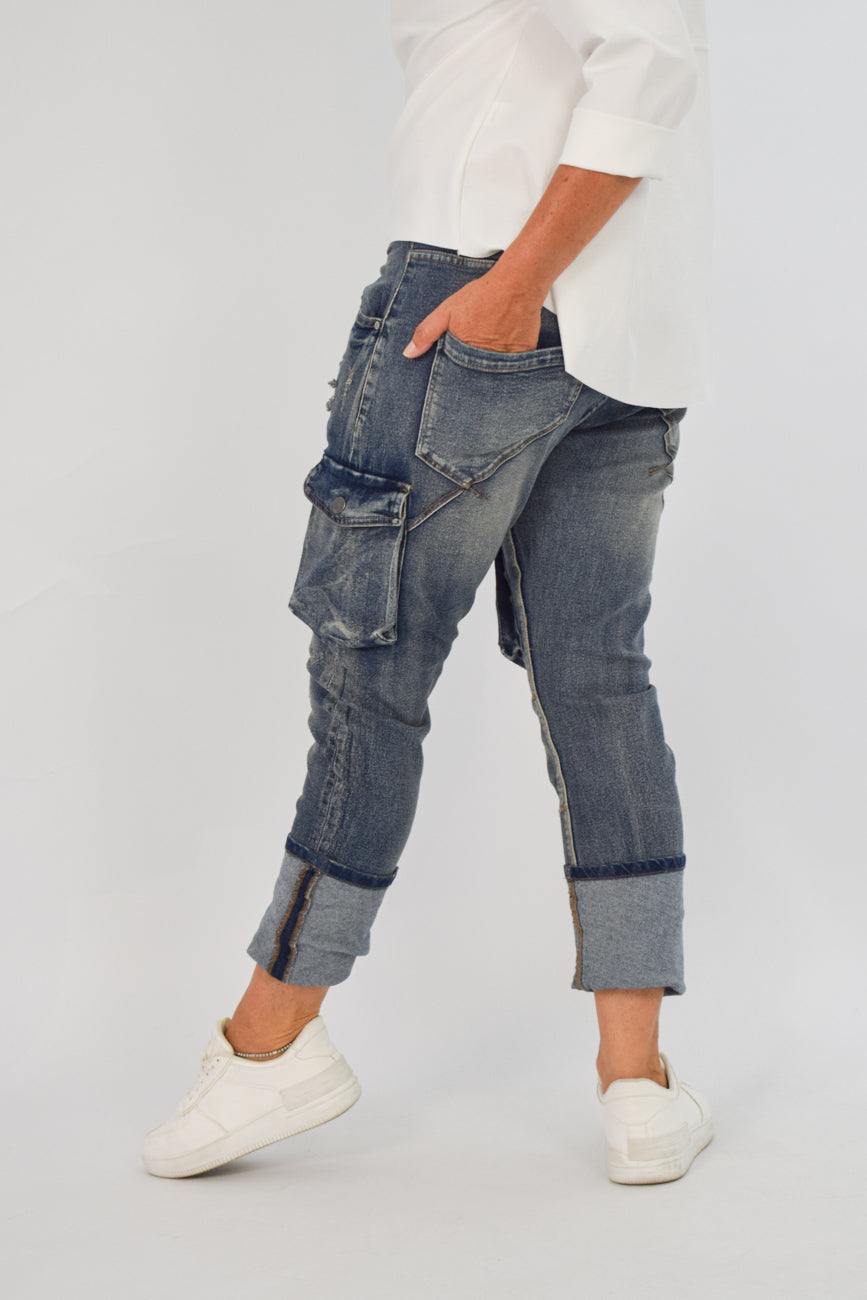 SEXY WOMAN Cargo-Jeans blue washed