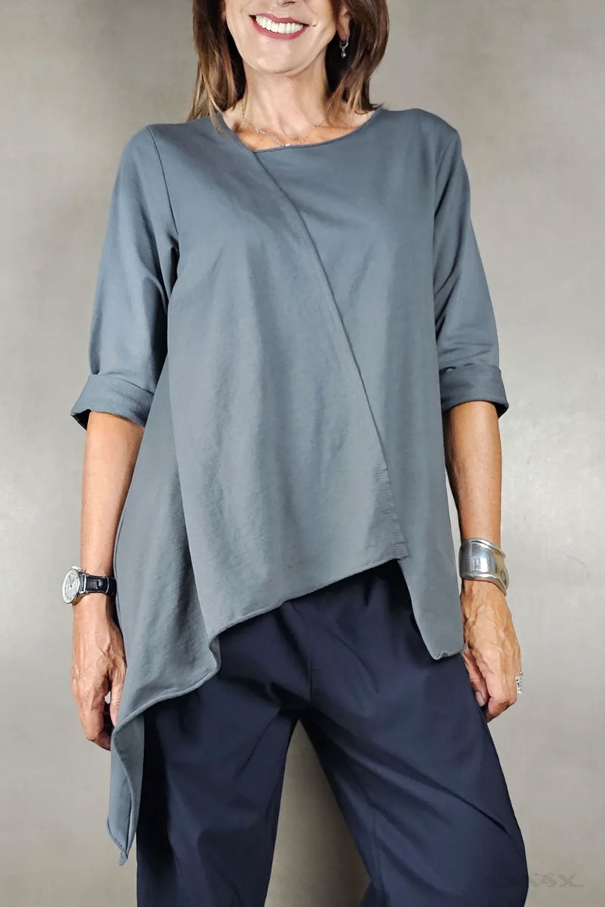 Asymmetrische katoenen blouse shirt maat één maat (38-42)