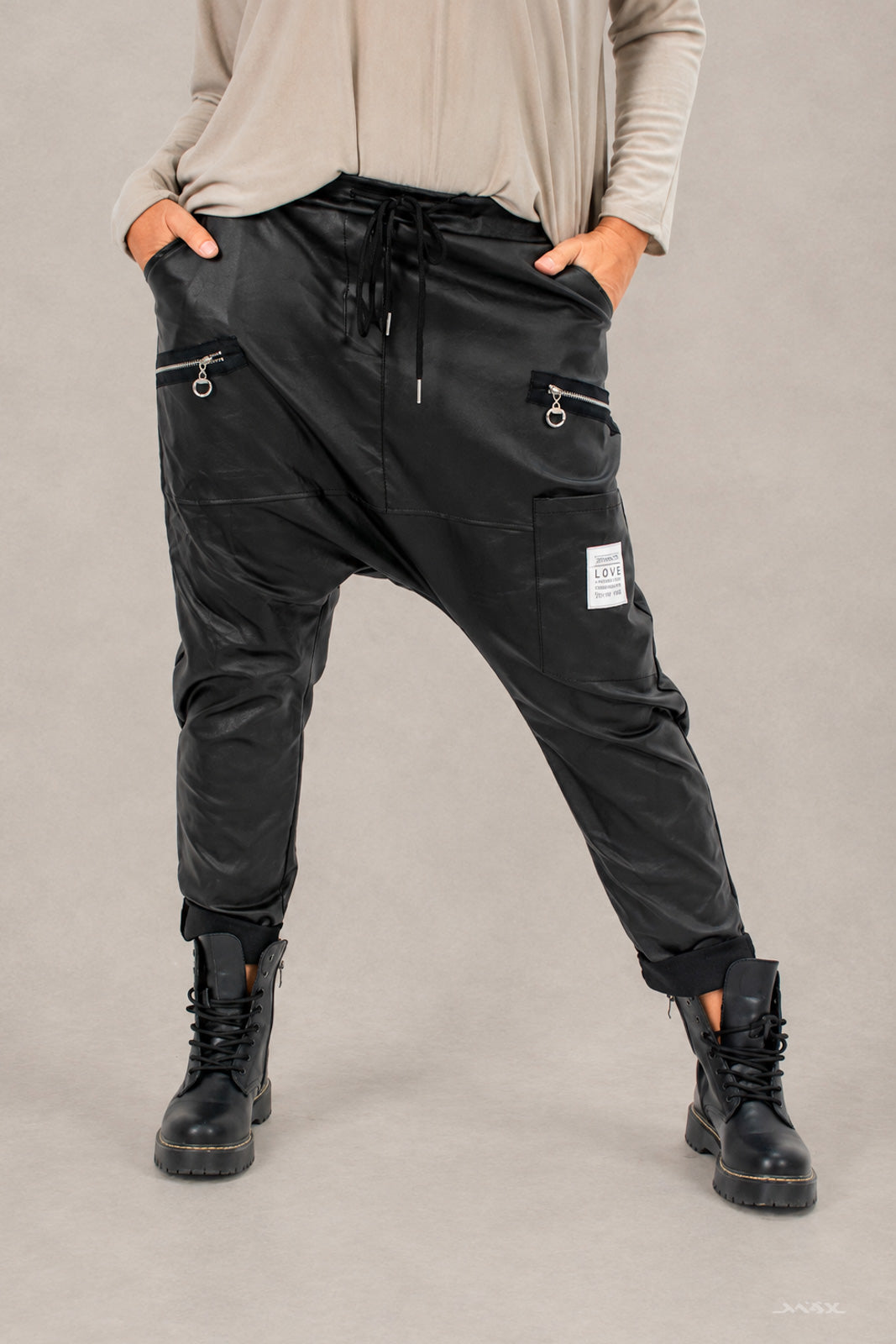 Faux-Leather Harem Trousers, One Size (38-42)