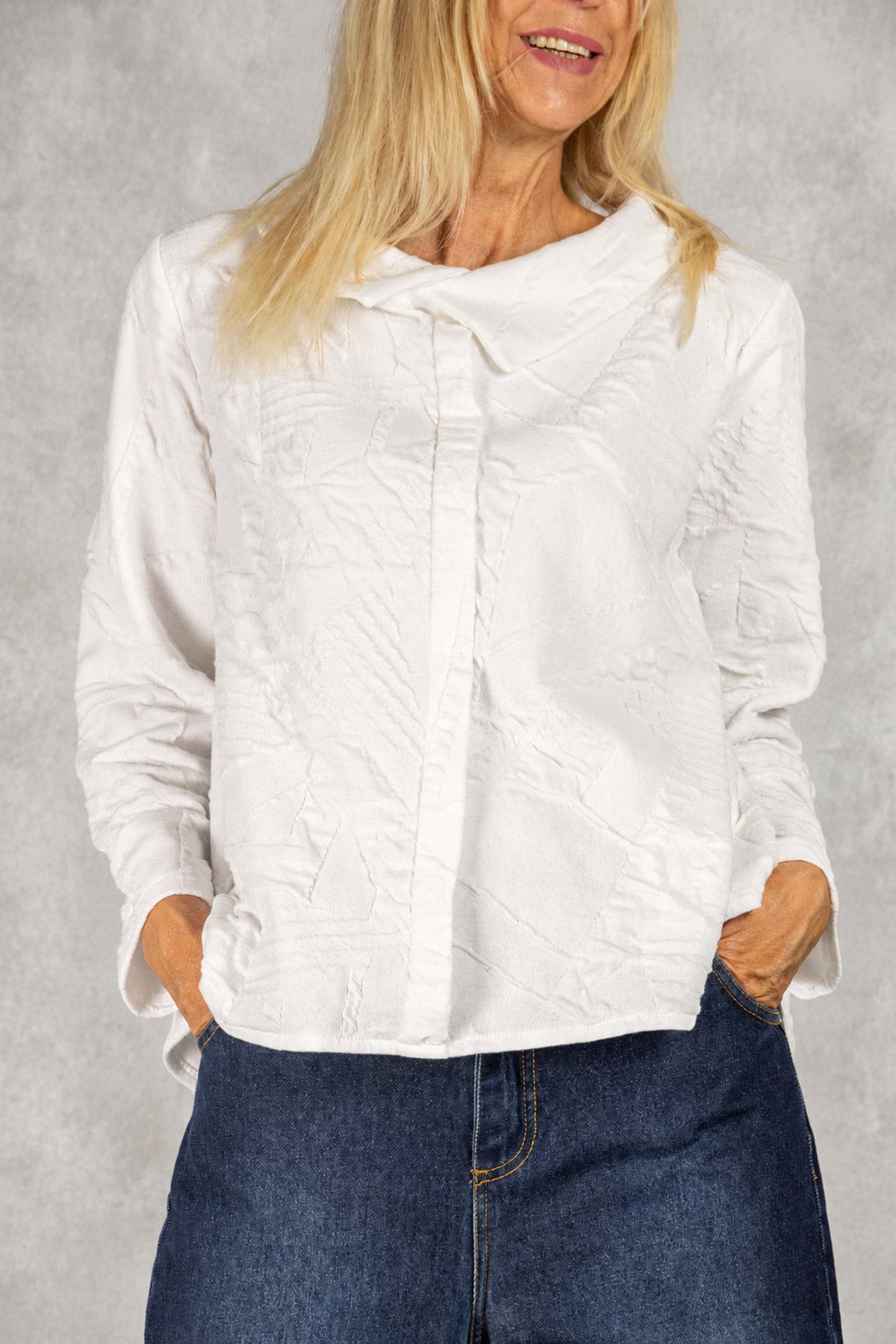 Strukturiertes Shirt mit Doppelkragen Gr. onesize(38-42)