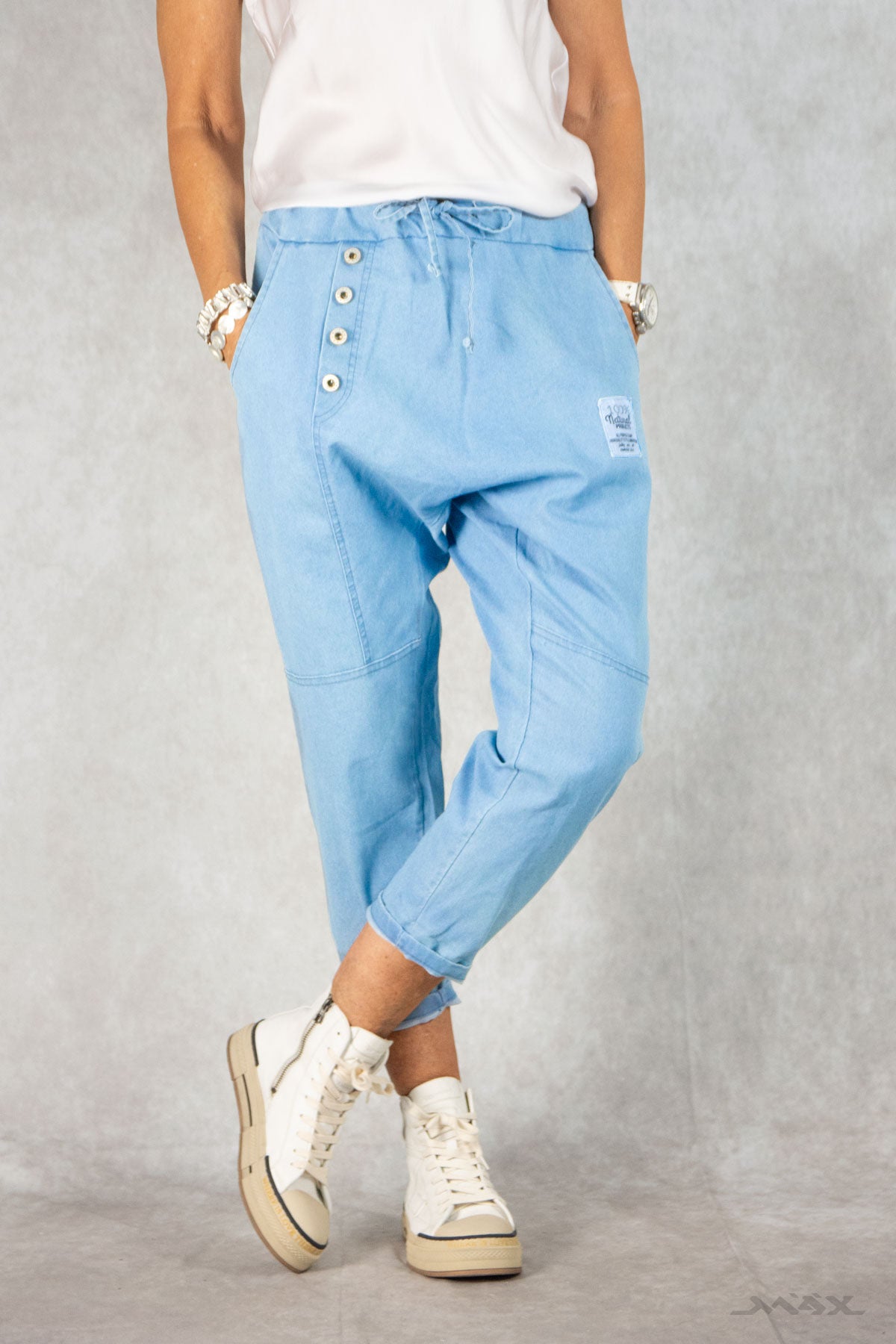 Haremshose hellblau aus stretchigem Jeans-Stoff Gr. Onesize (38-44)