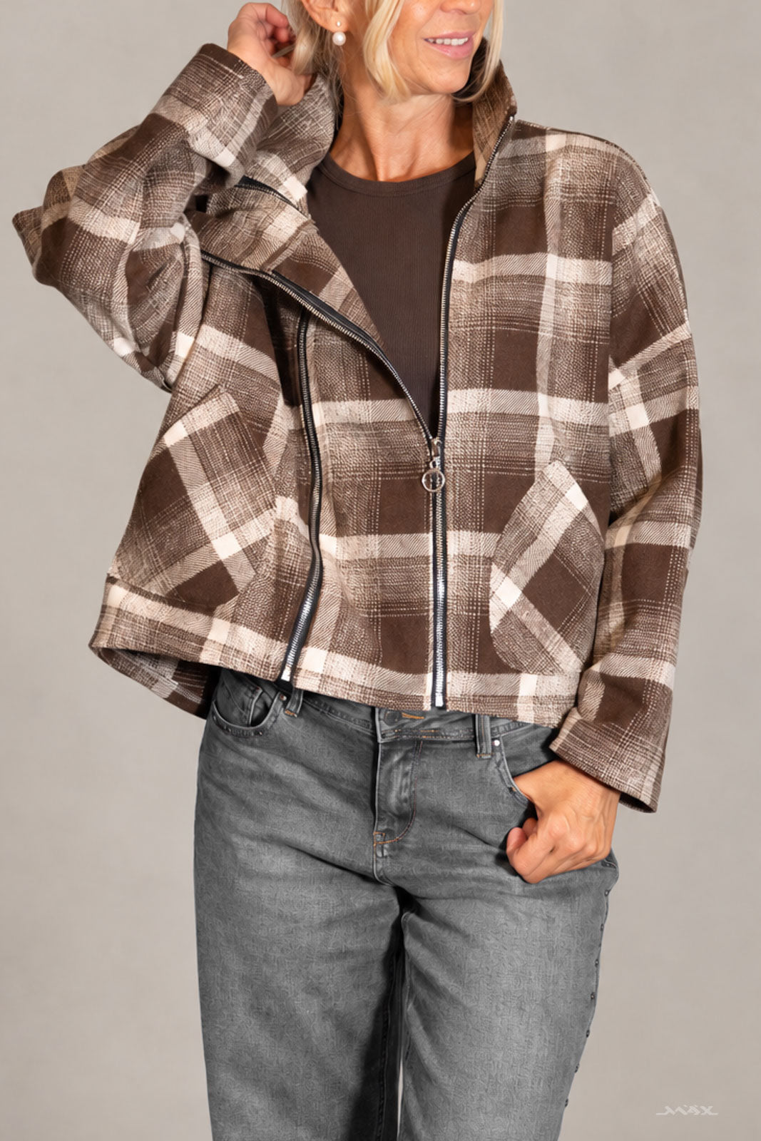 Karierte Zipper-Jacke Gr. Onesize (38-44)
