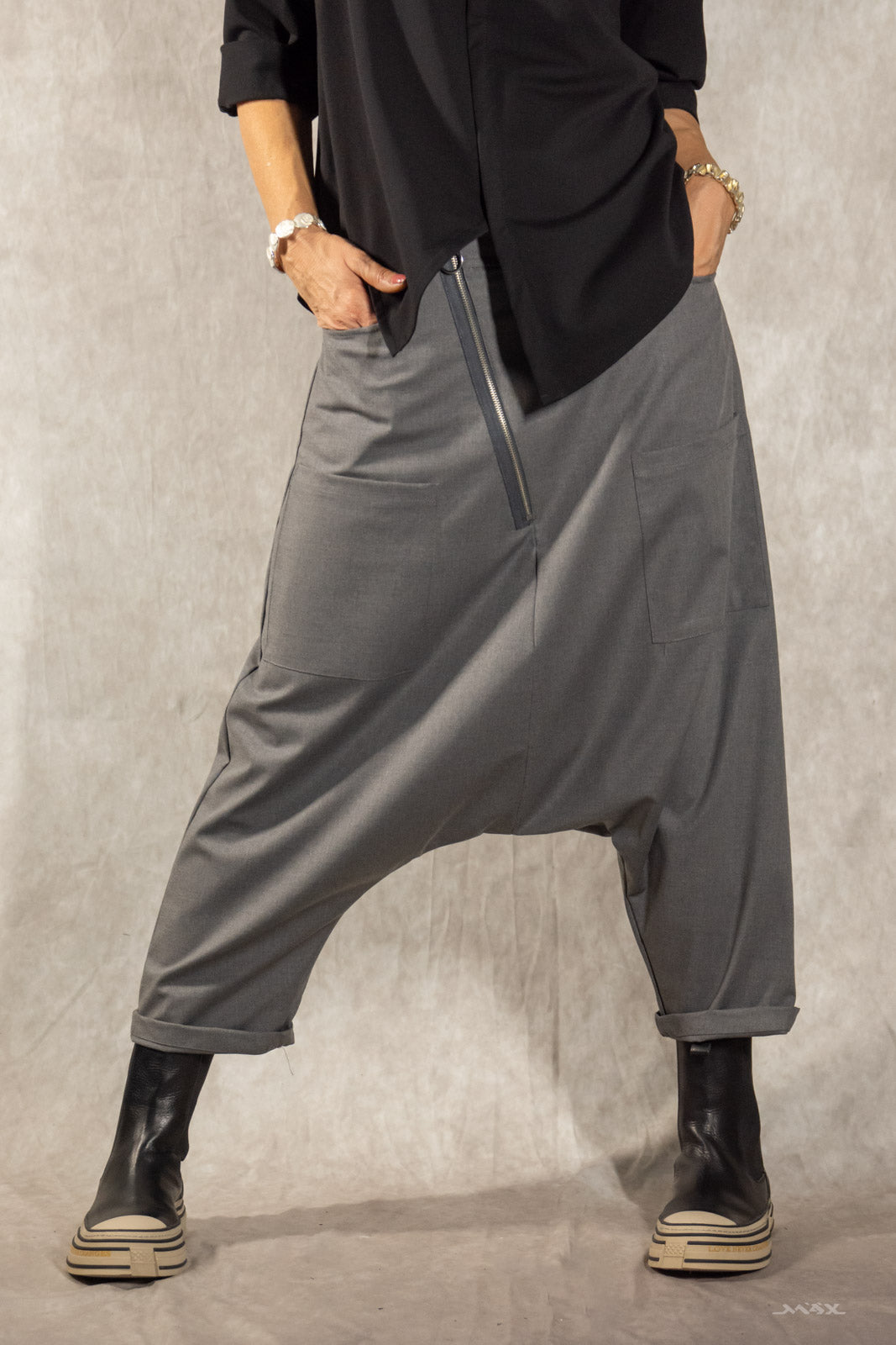 Pantalon harem zippé avec poches plaquées - taille unique (36-40)
