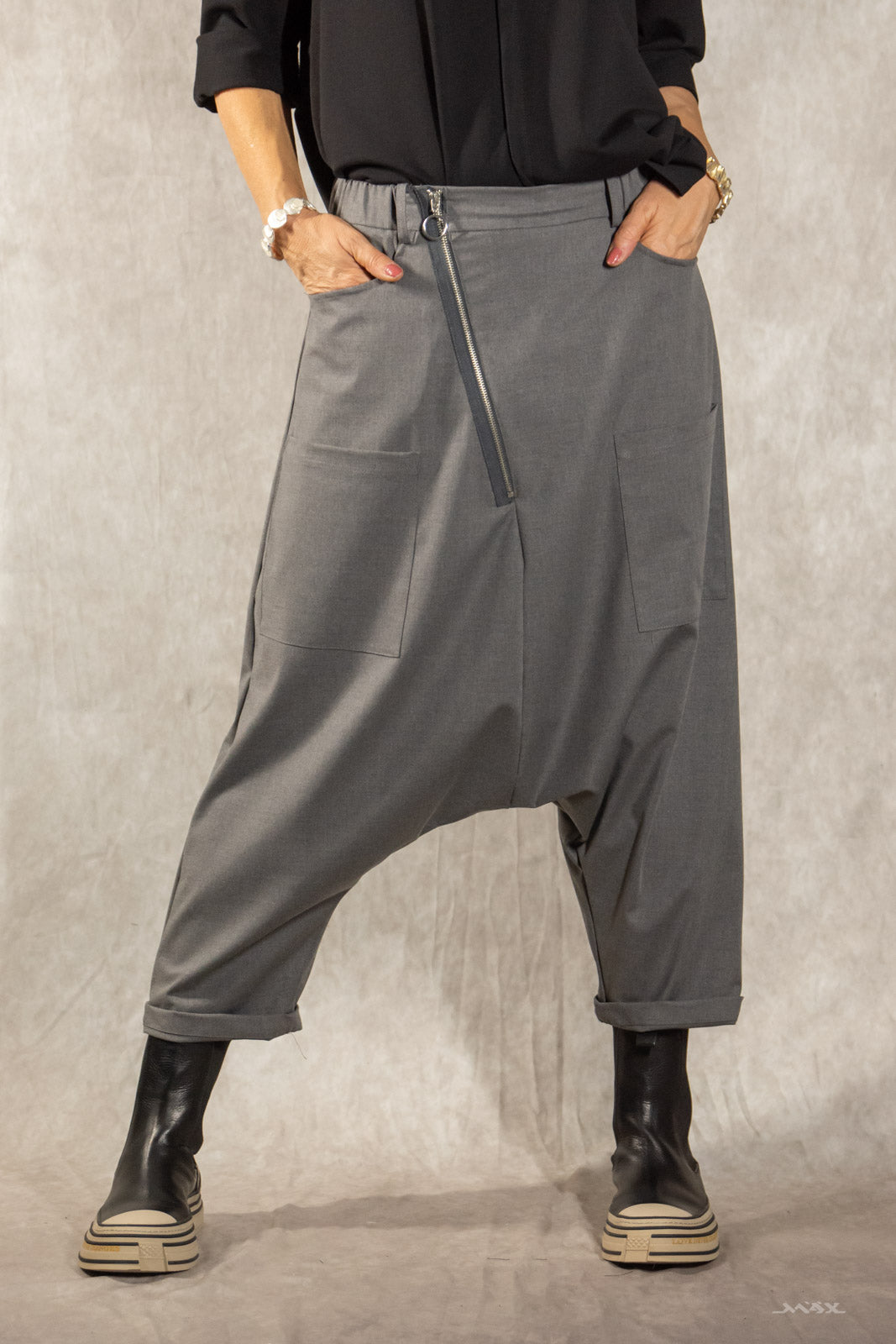 Pantalon harem zippé avec poches plaquées - taille unique (36-40)
