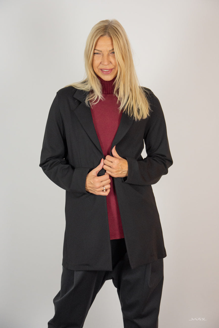 Stretchiger Long-Blazer in schwarz