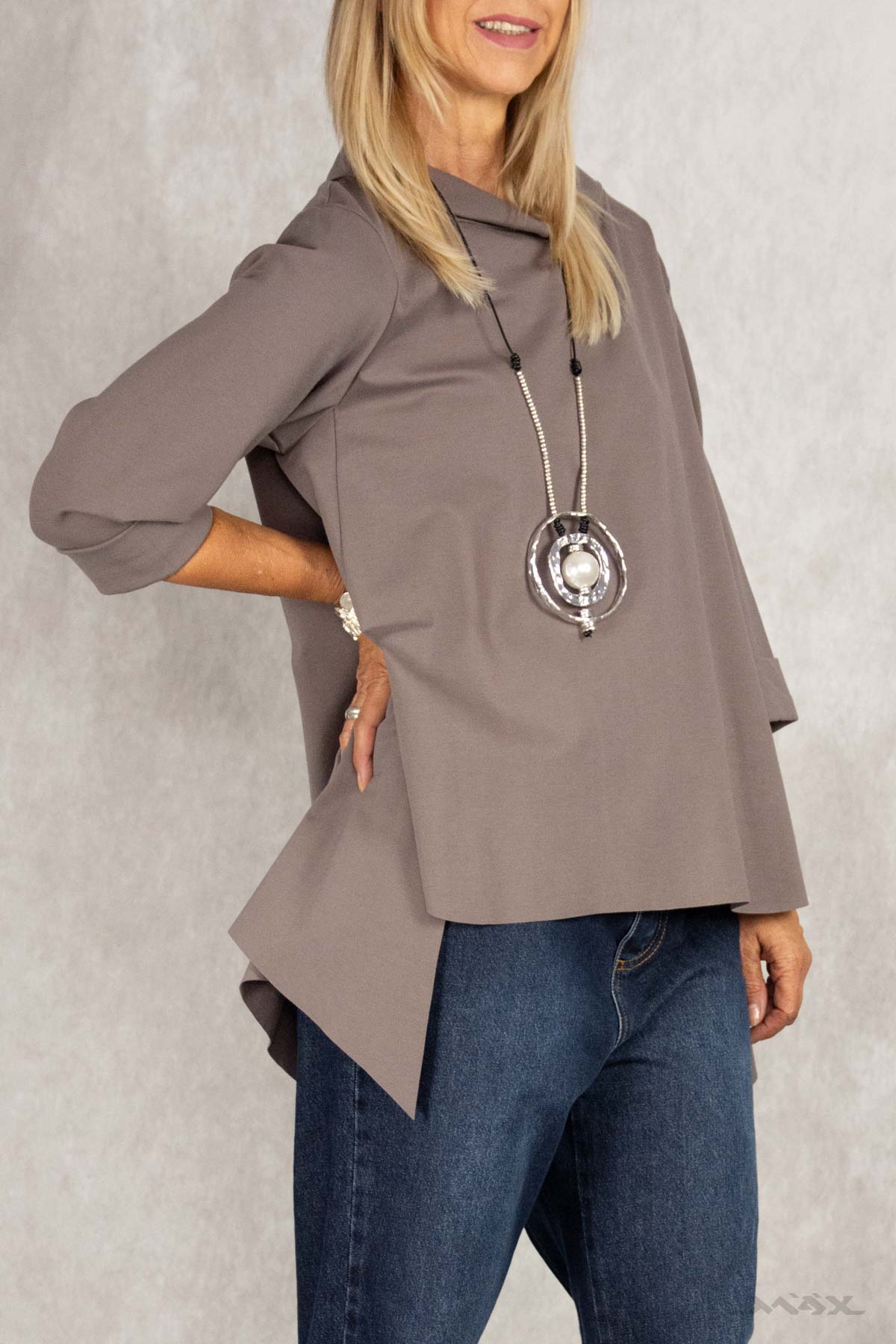 Vokuhila-Shirt mit doppeltem Kragen Gr. onesize (38-44)