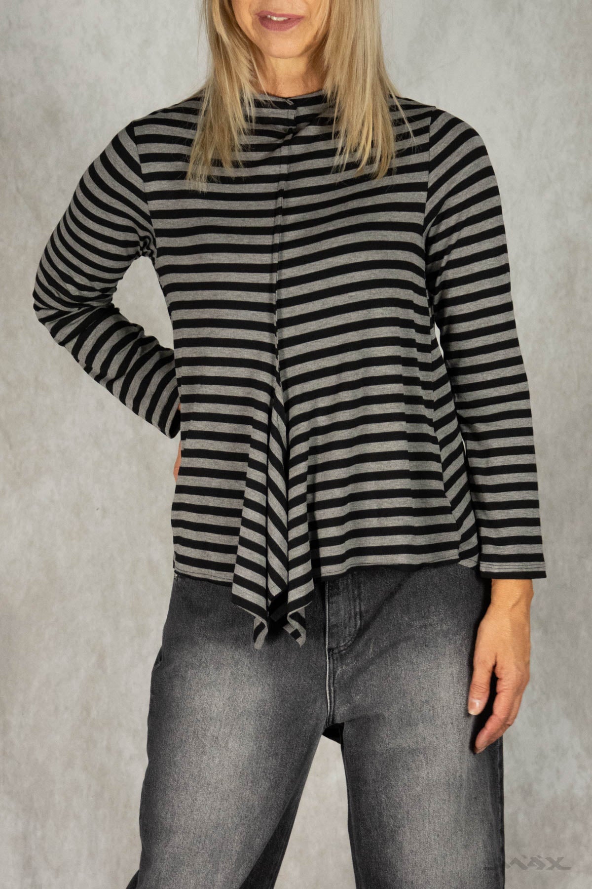Vokuhila-Shirt mit Streifen schwarz-grau Gr. onesize(38-42)