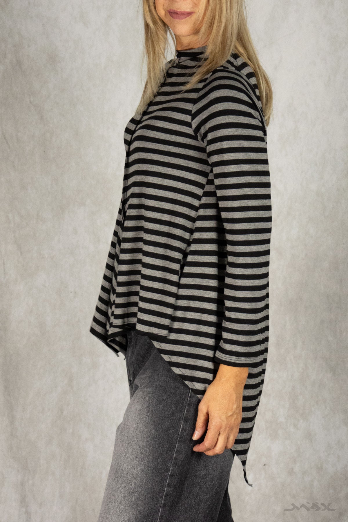 Vokuhila-Shirt mit Streifen schwarz-grau Gr. onesize(38-42)