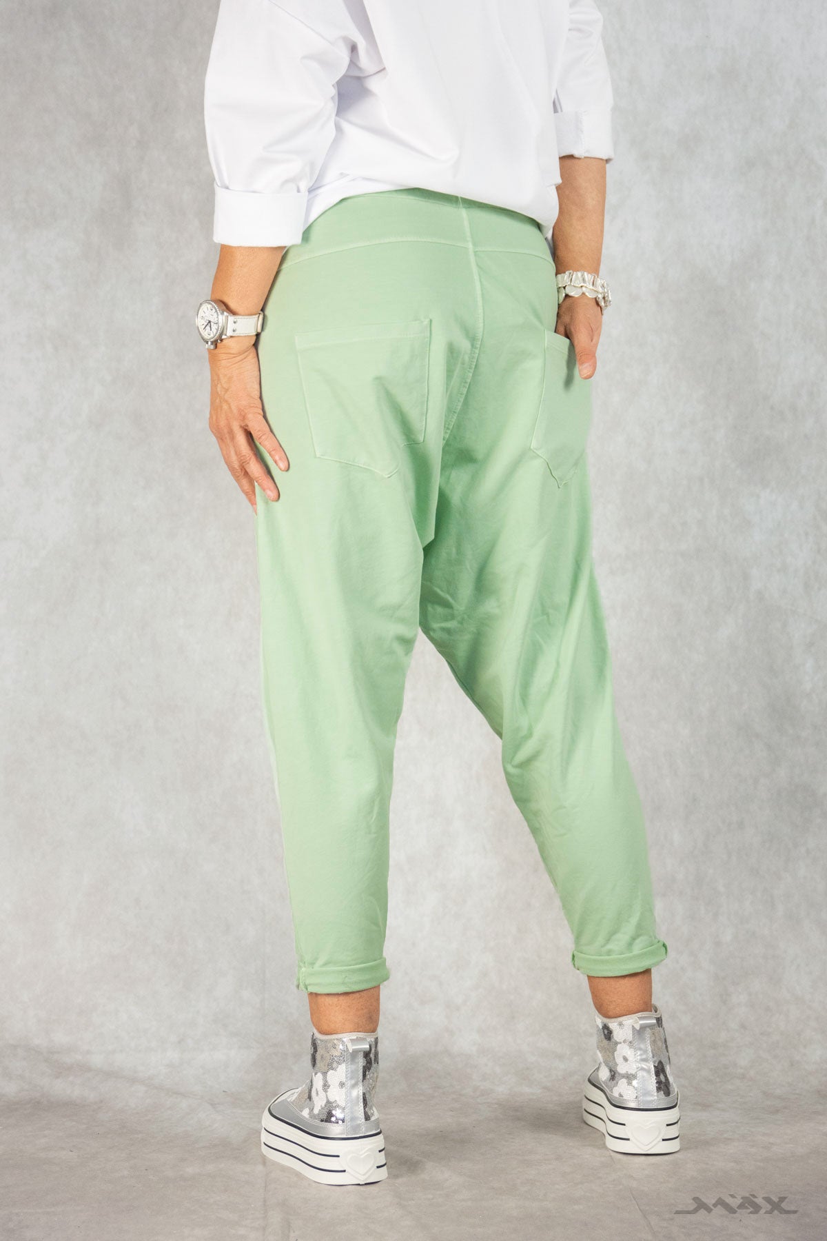 Pantalon harem en coton, menthe