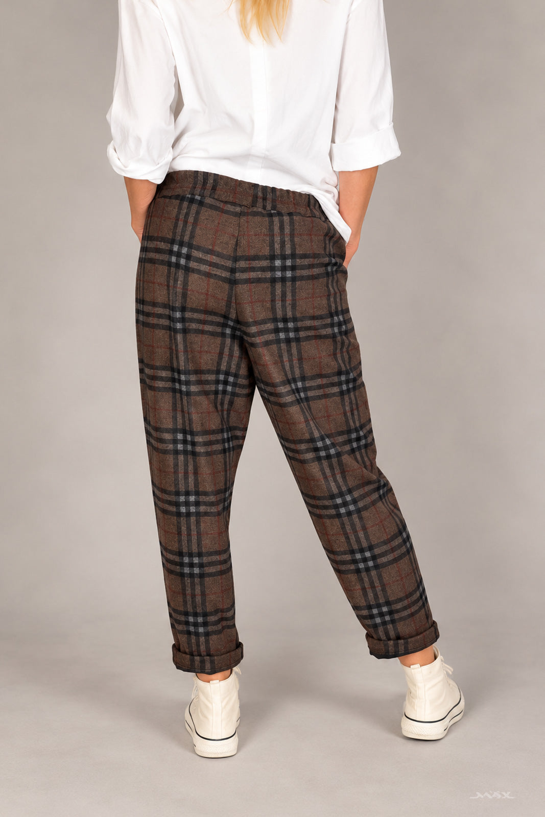 Hose schokobraun-kariert mit Ziernaht Gr. Onesize (38-42)