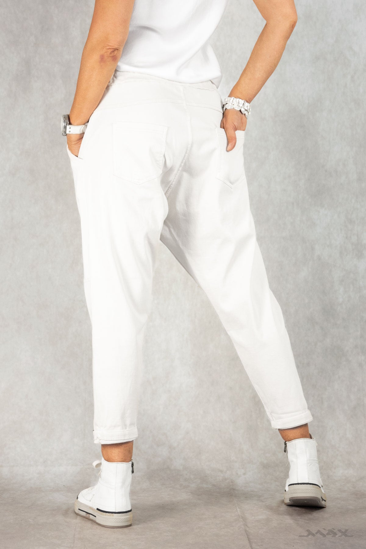 Pantalon harem blanc en denim extensible, taille unique (38-42)