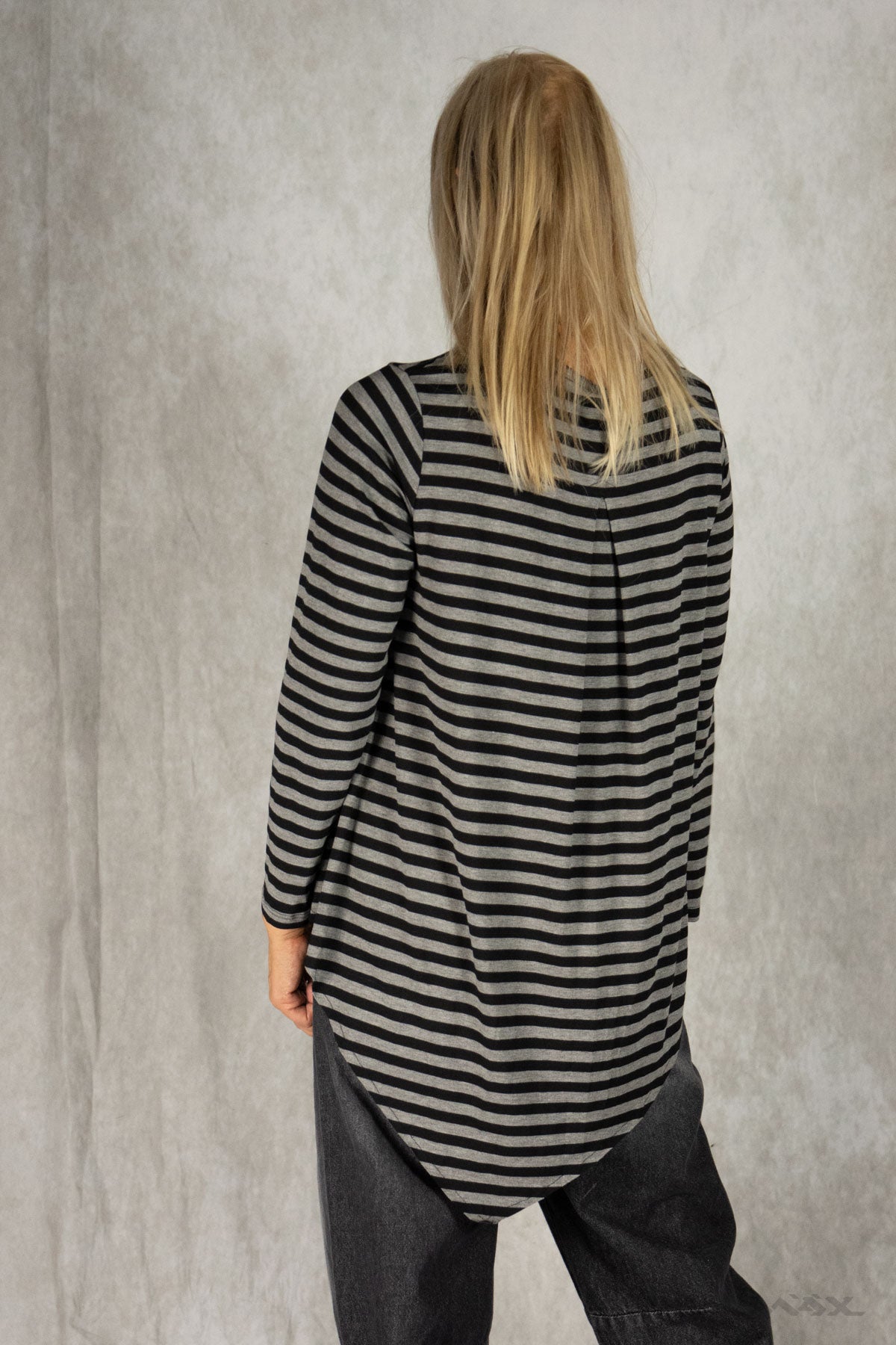 Vokuhila-Shirt mit Streifen schwarz-grau Gr. onesize(38-42)