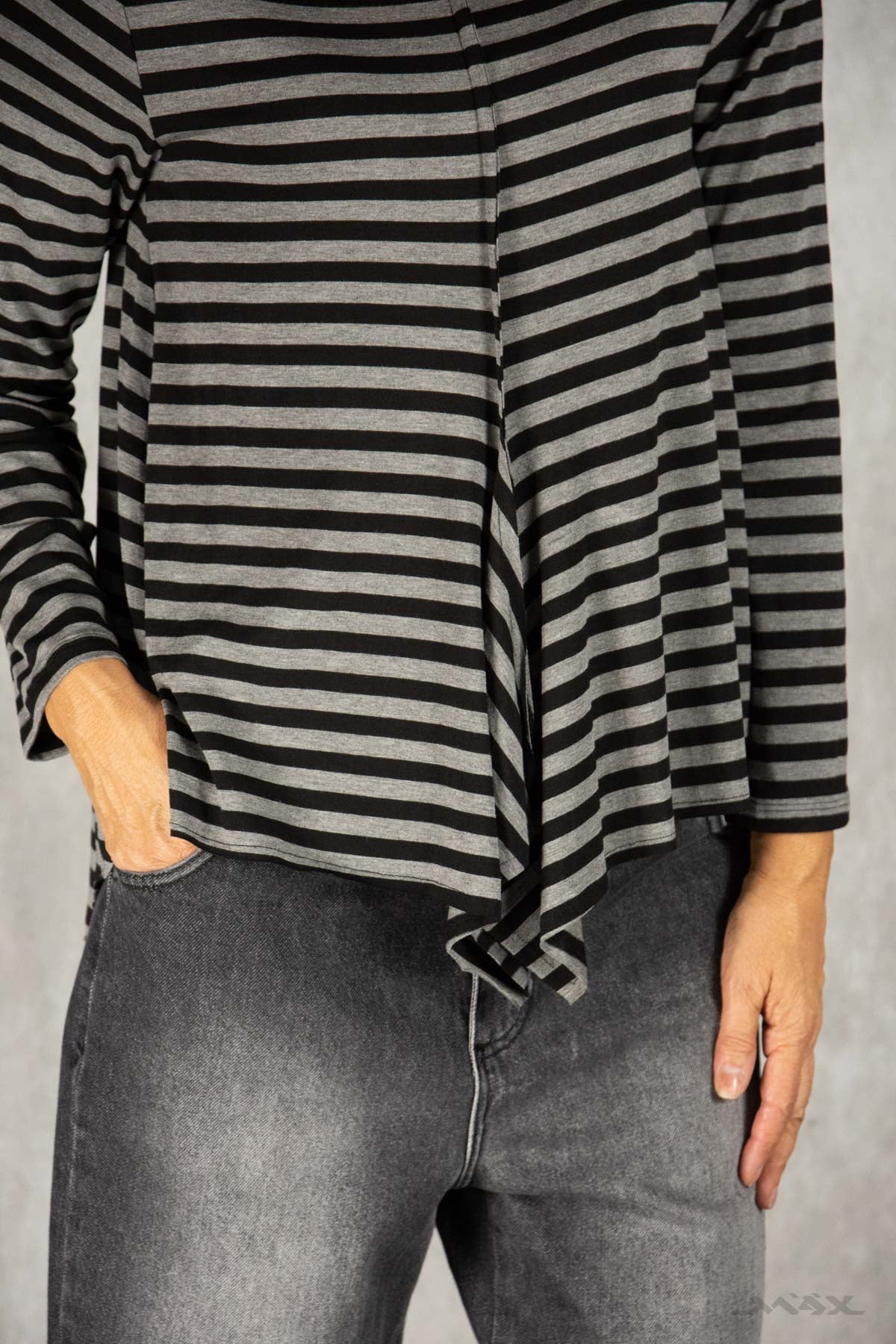 Vokuhila-Shirt mit Streifen schwarz-grau Gr. onesize(38-42)