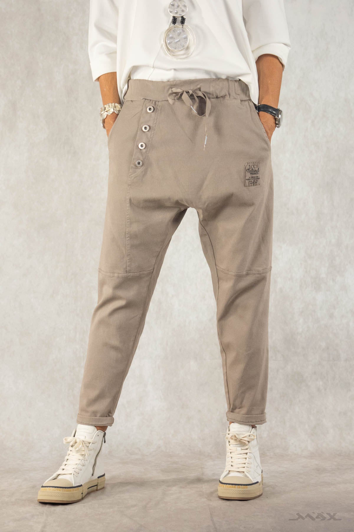 Haremshose taupe aus stretchigem Jeans-Stoff Gr. onesize(passend bei 38-44)