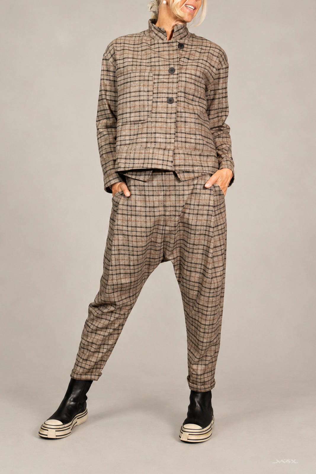 Veste Glencheck marron à boutons - taille unique (38–42)