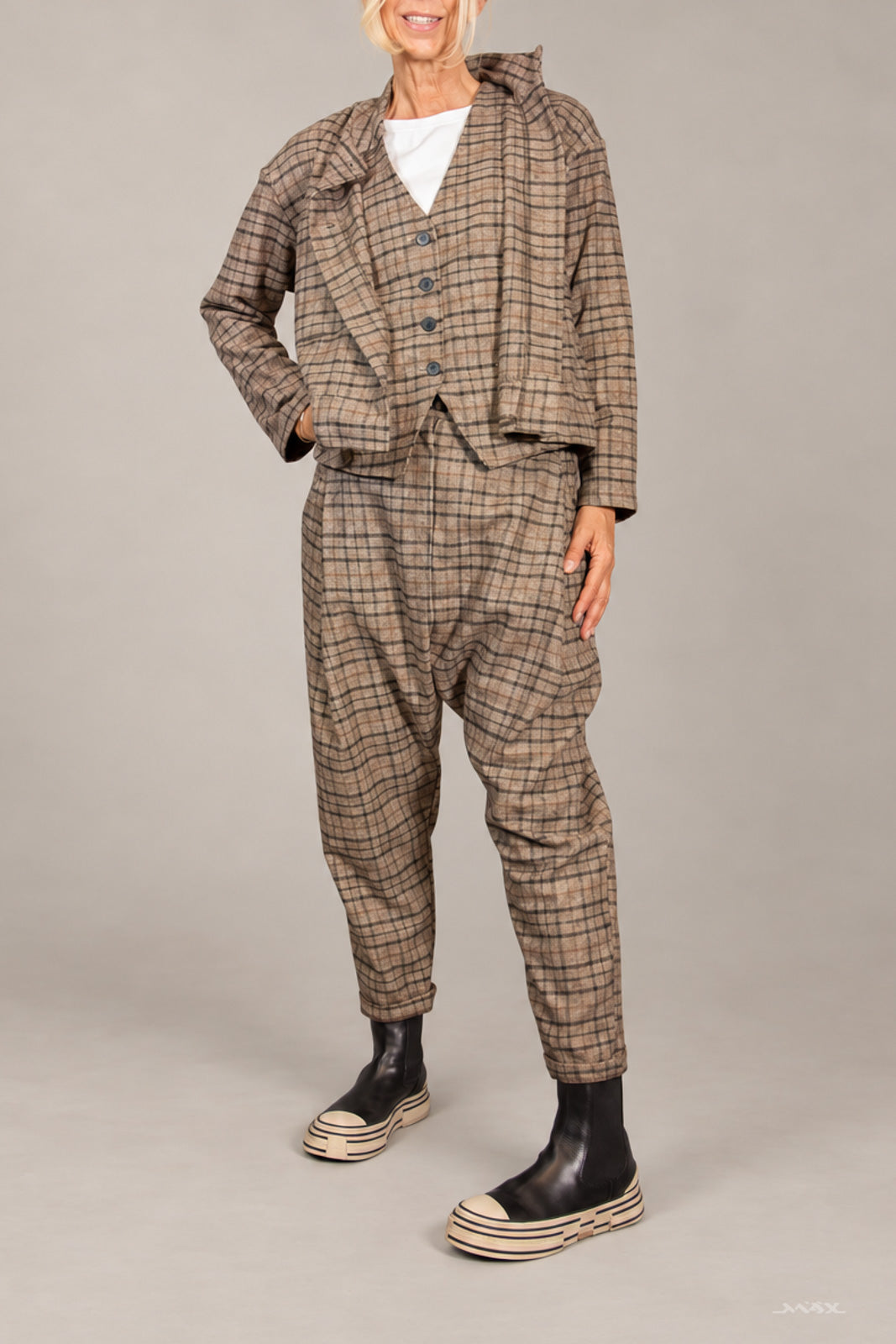 Brown Glencheck Button Waistcoat - One Size (36–40)