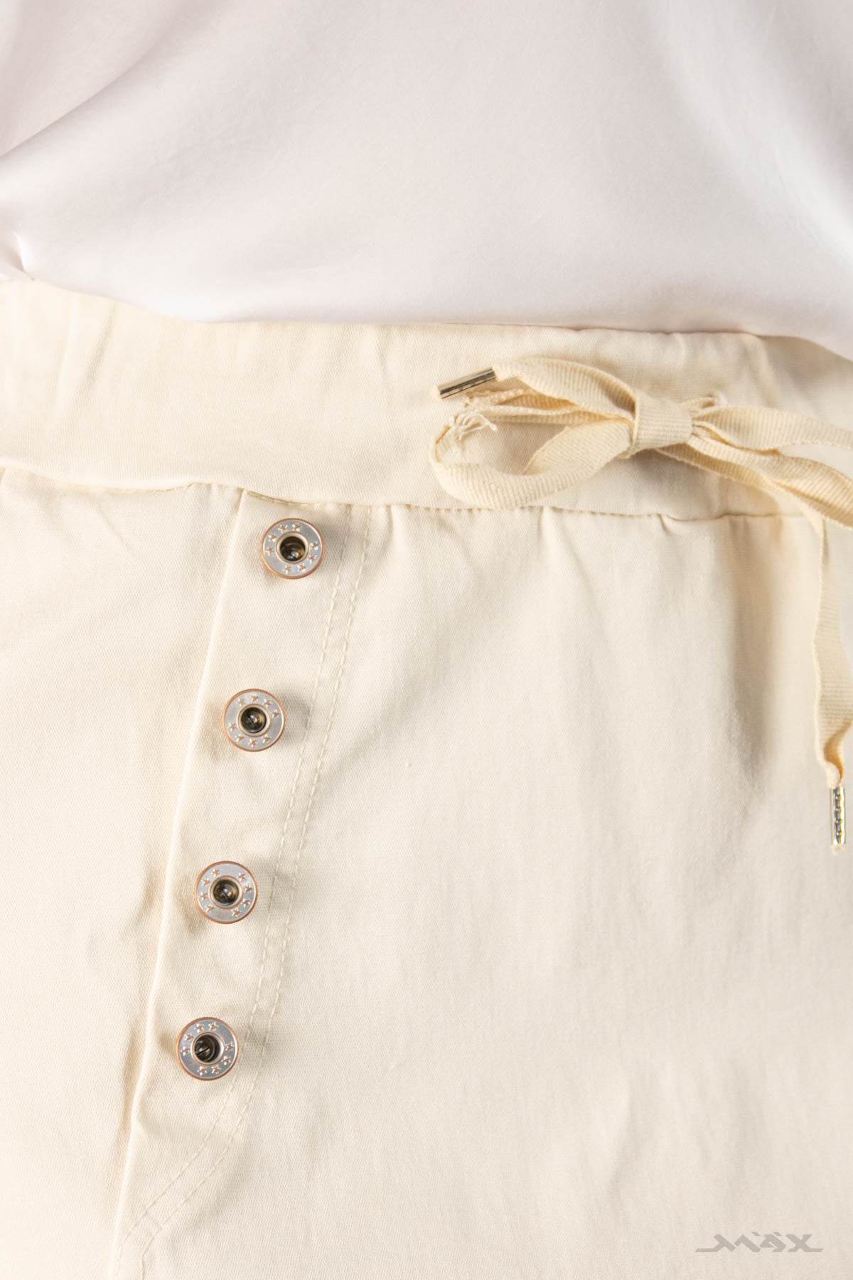 Beige harembroek van rekbare denimstof maat één maat (past 38-44)