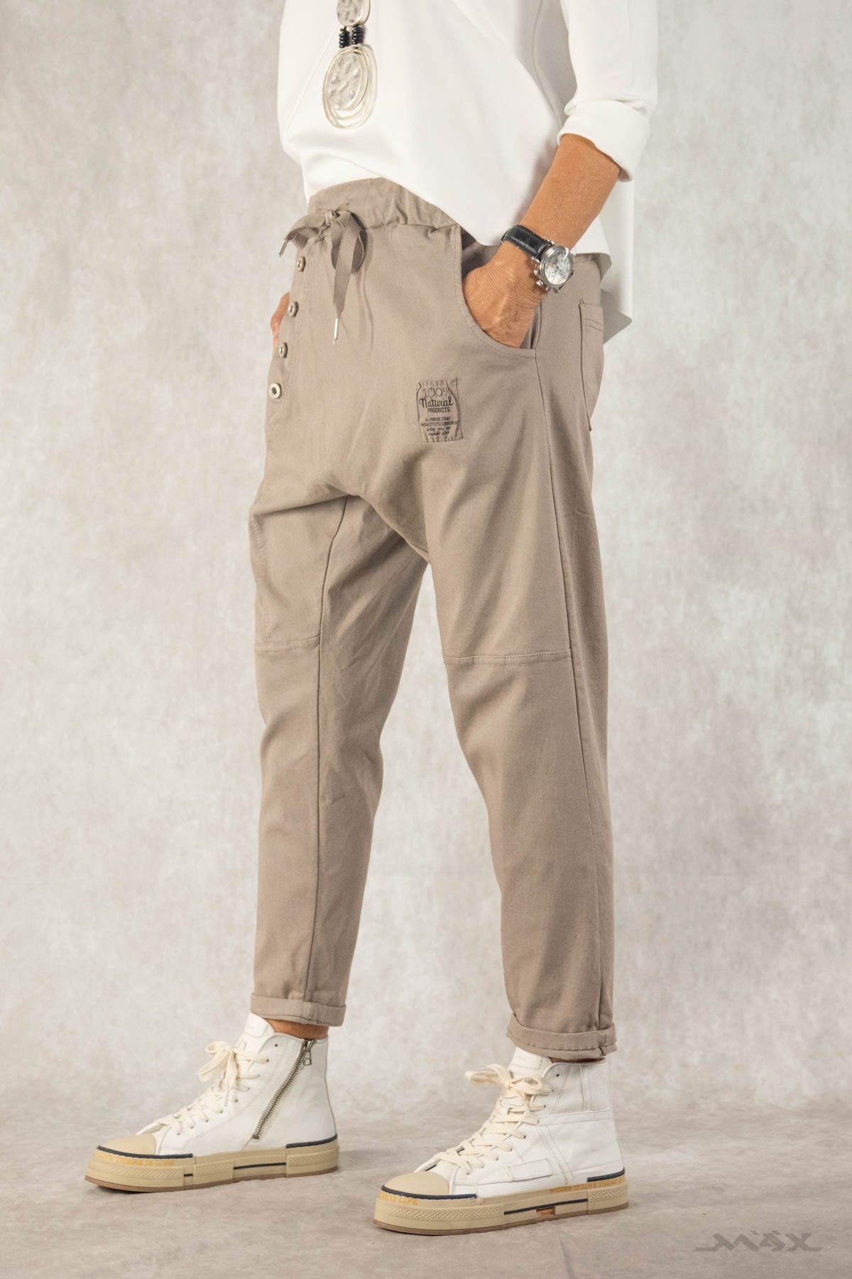 Haremshose taupe aus stretchigem Jeans-Stoff Gr. onesize(passend bei 38-44)