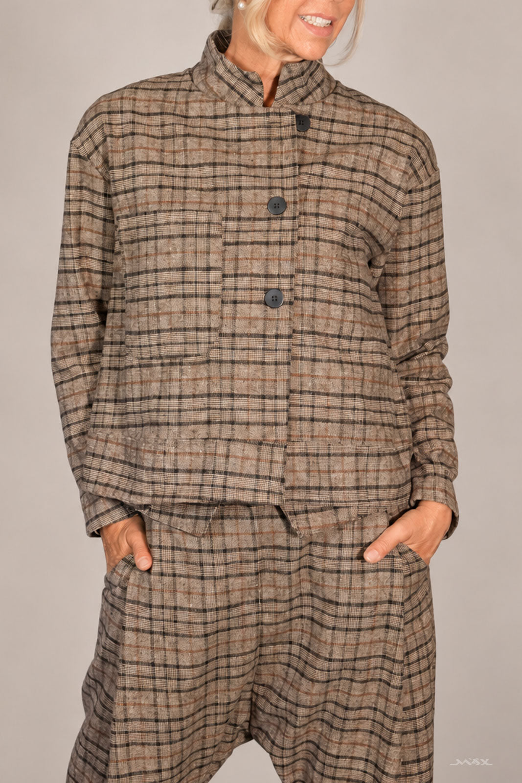 Glencheck-Jacke mit Knopfleiste braun Gr. Onesize (38-42)
