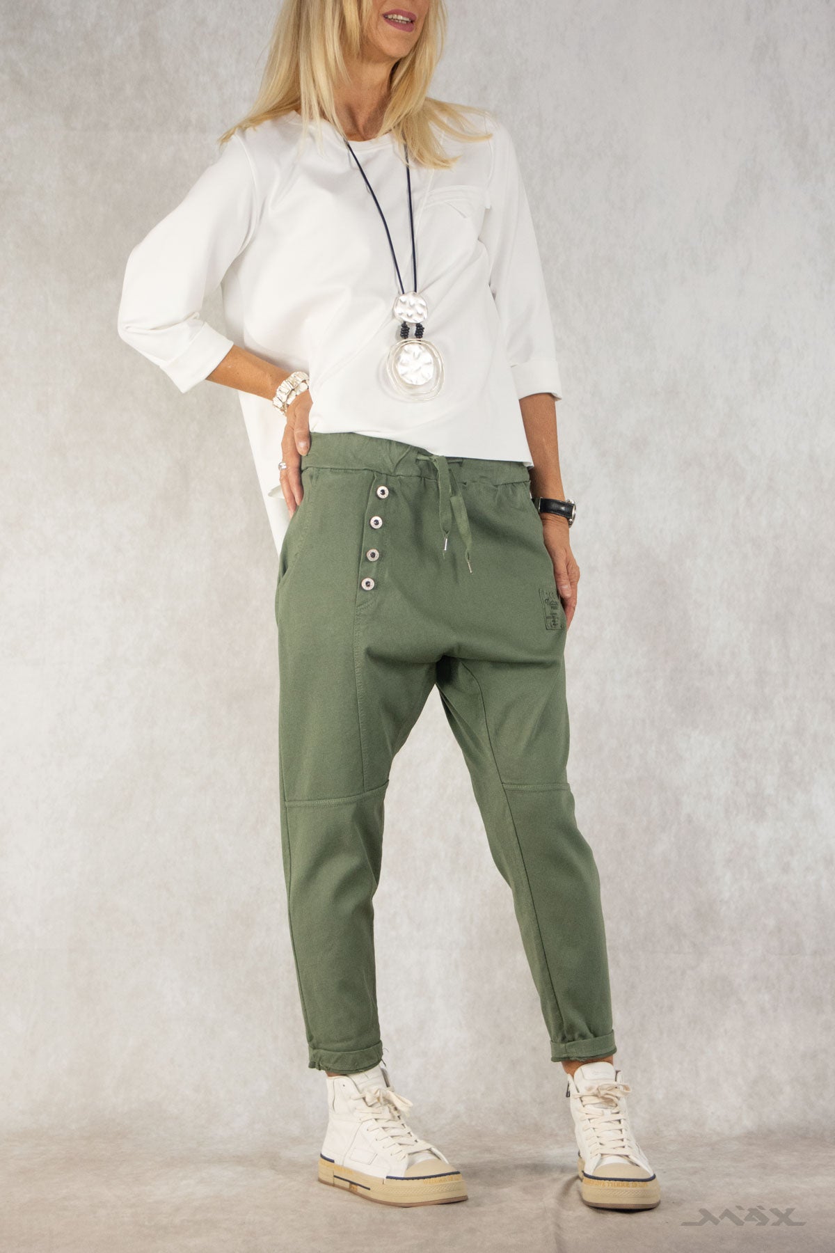 Haremshose khaki aus stretchigem Jeans-Stoff Gr. onesize(passend bei 38-44)