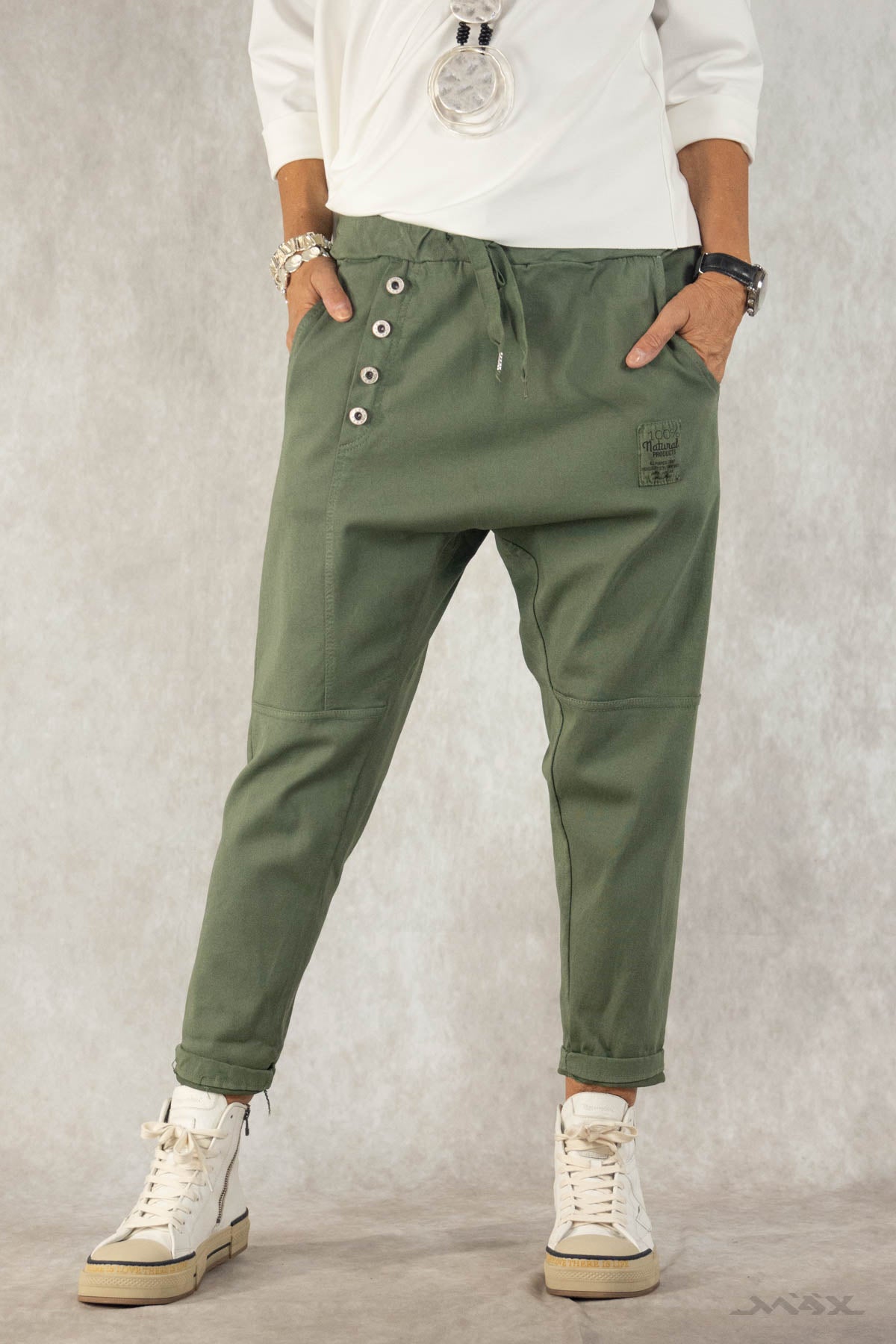 Haremshose khaki aus stretchigem Jeans-Stoff Gr. onesize(passend bei 38-44)