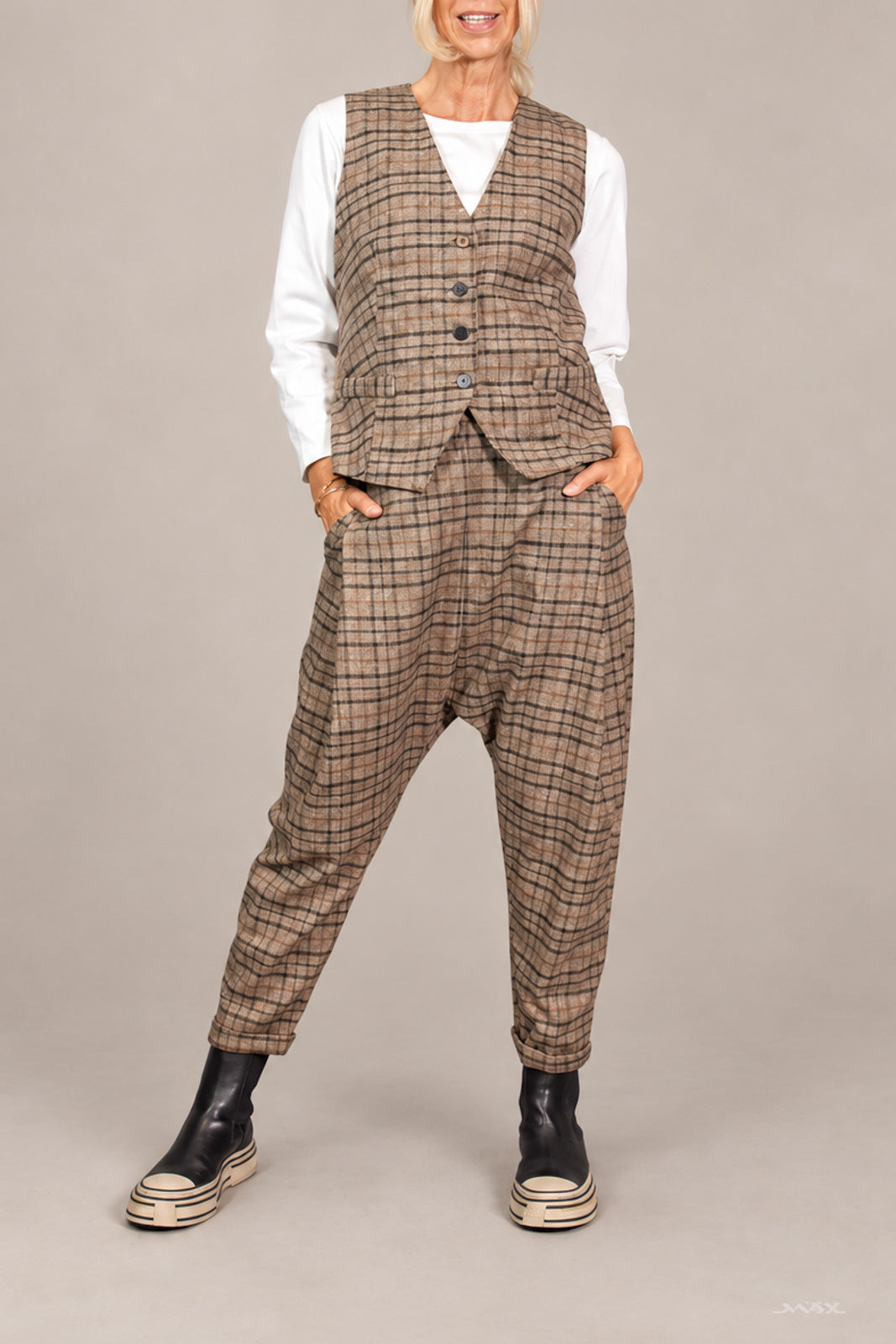 Brown Glencheck Button Waistcoat - One Size (36–40)