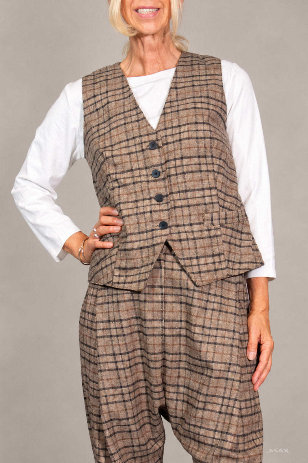 Glencheck-Weste mit Knopfleiste braun Gr. Onesize (36-40)