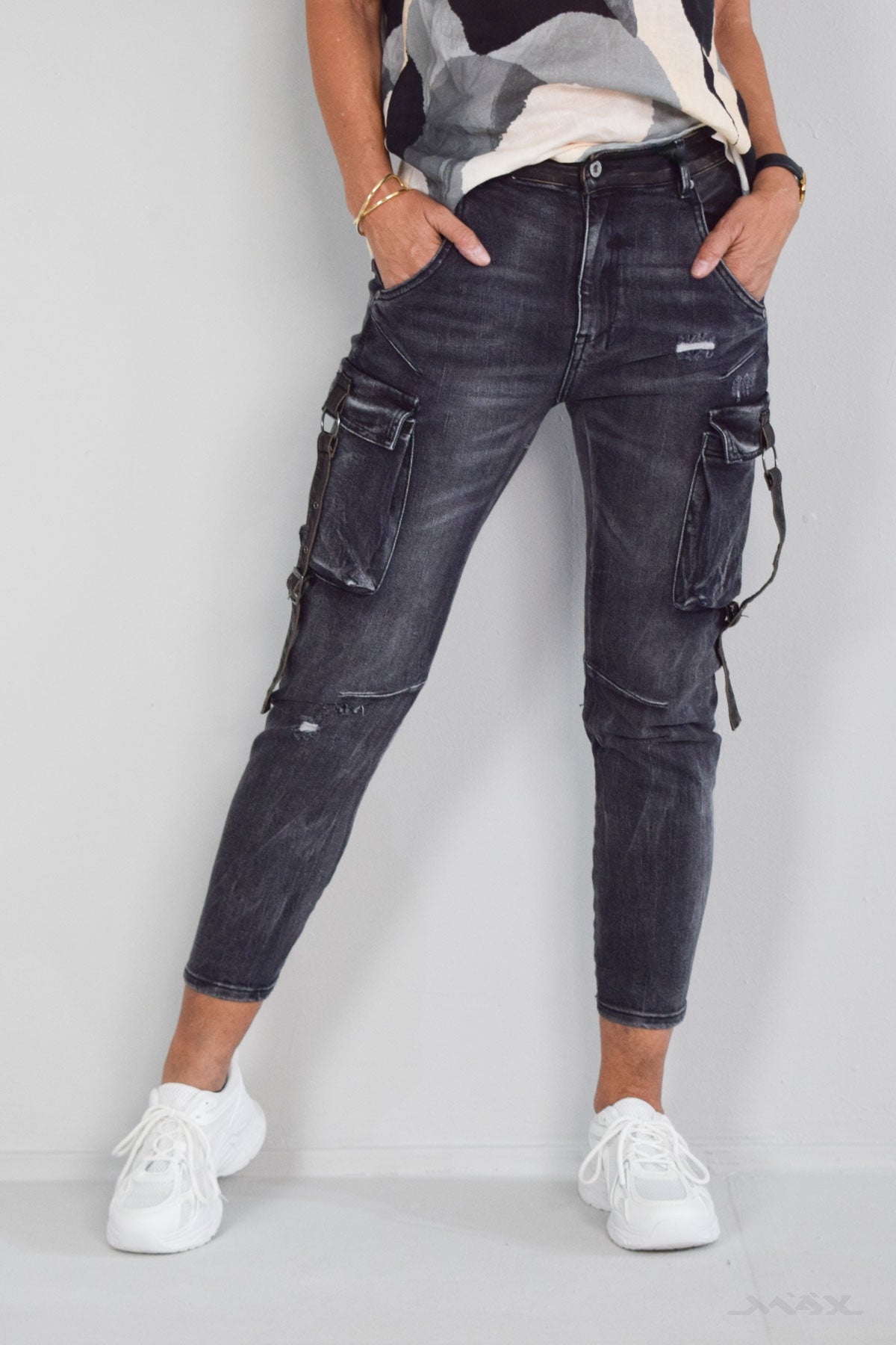 Sexy Woman Cargo-Jeans grau