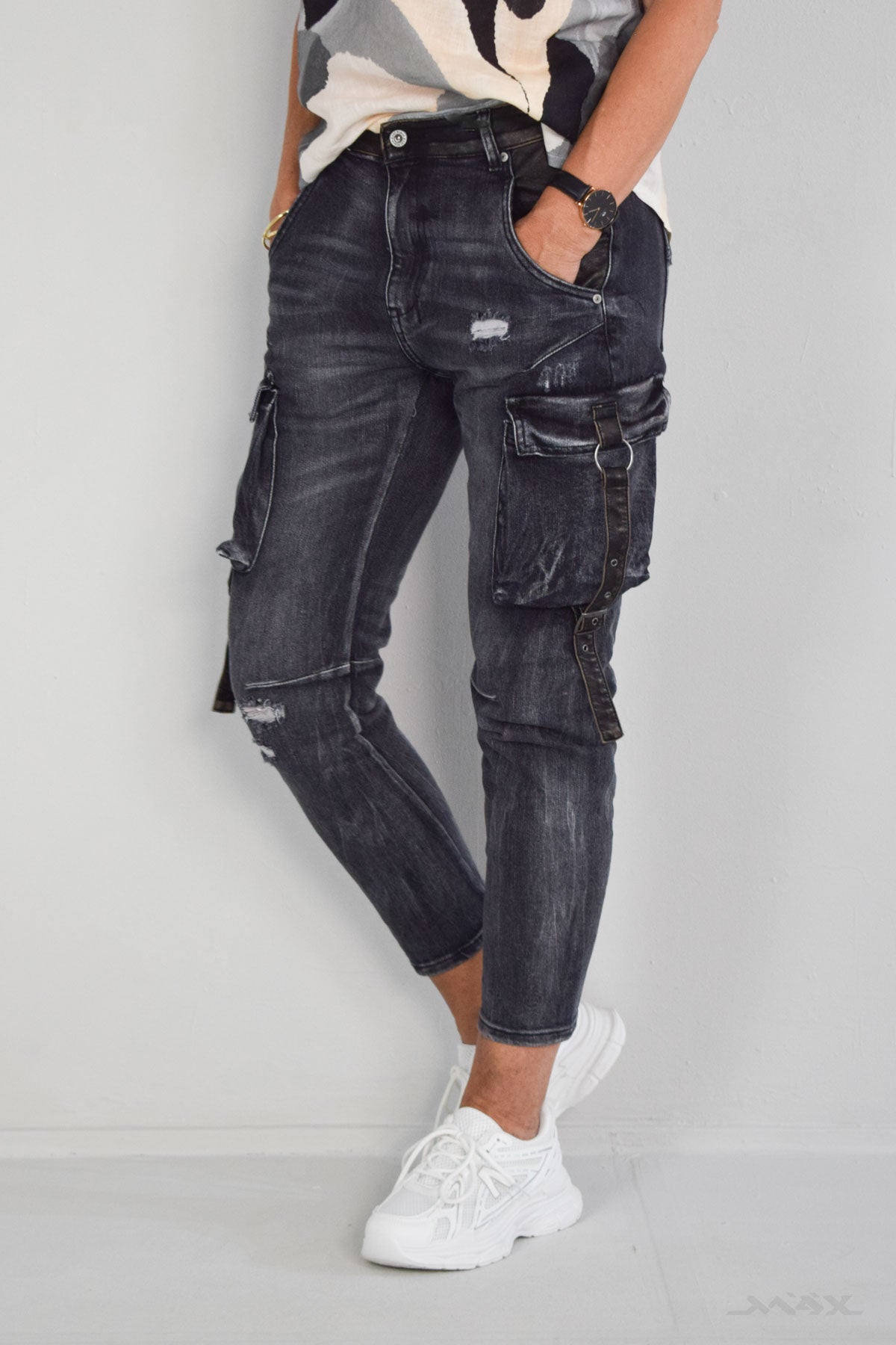 Sexy Woman Cargo-Jeans grau