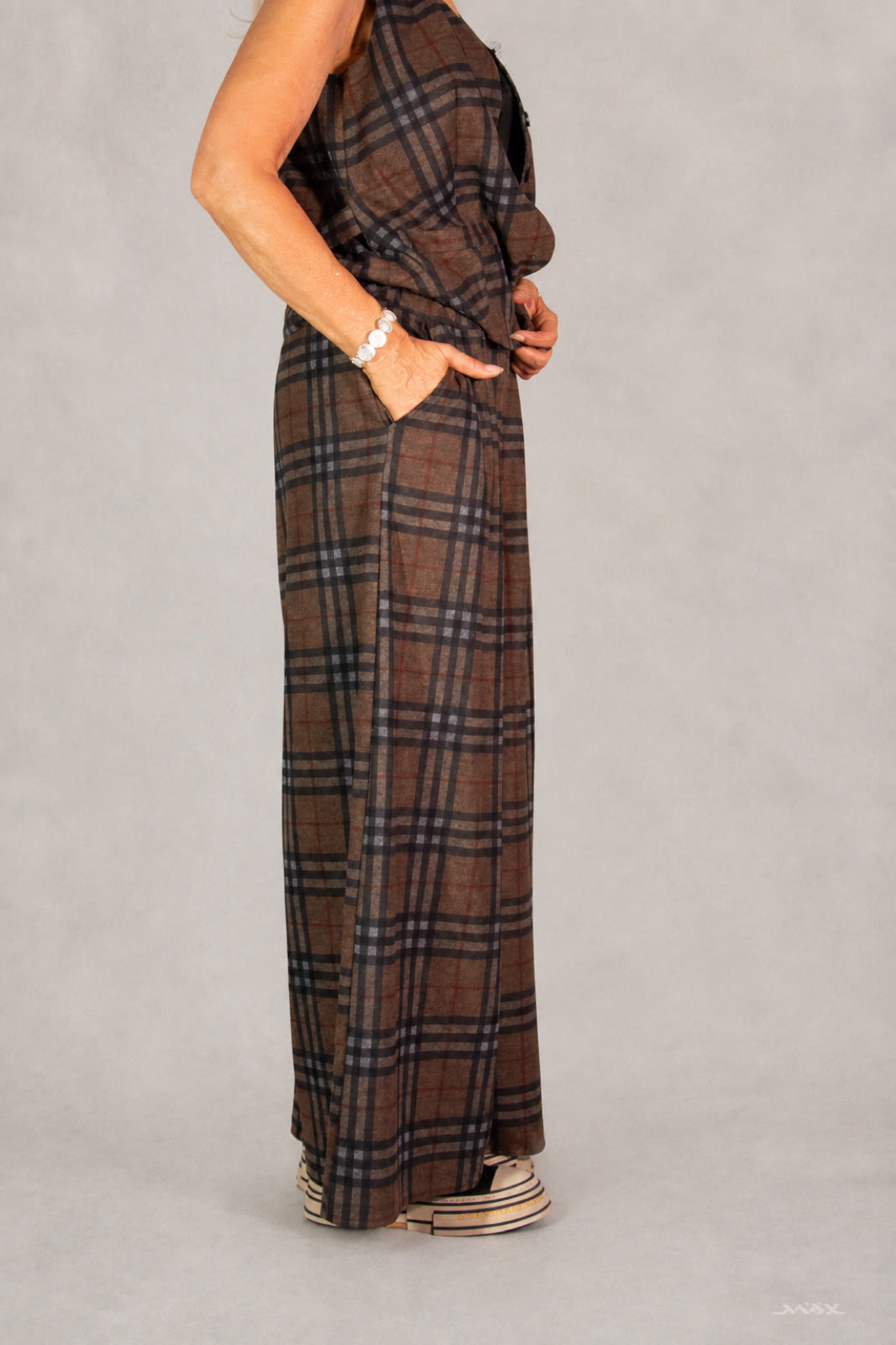 Chocolate Brown Checked Marlène Trousers, One Size (38–44)