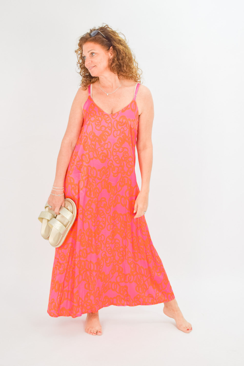 Viskose-Kleid pink-orange