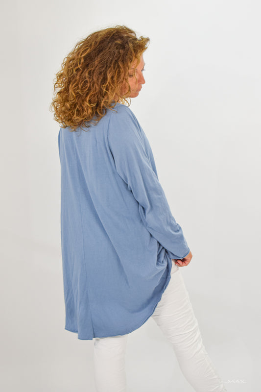 Oversized Vokuhila Shirt jeansblau aus Baumwolle