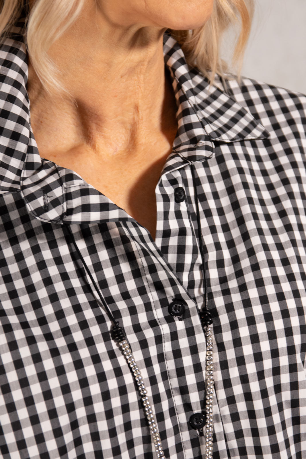 Asymmetrische Bluse schwarz-weiß kariert Gr. Onesize (38-44)