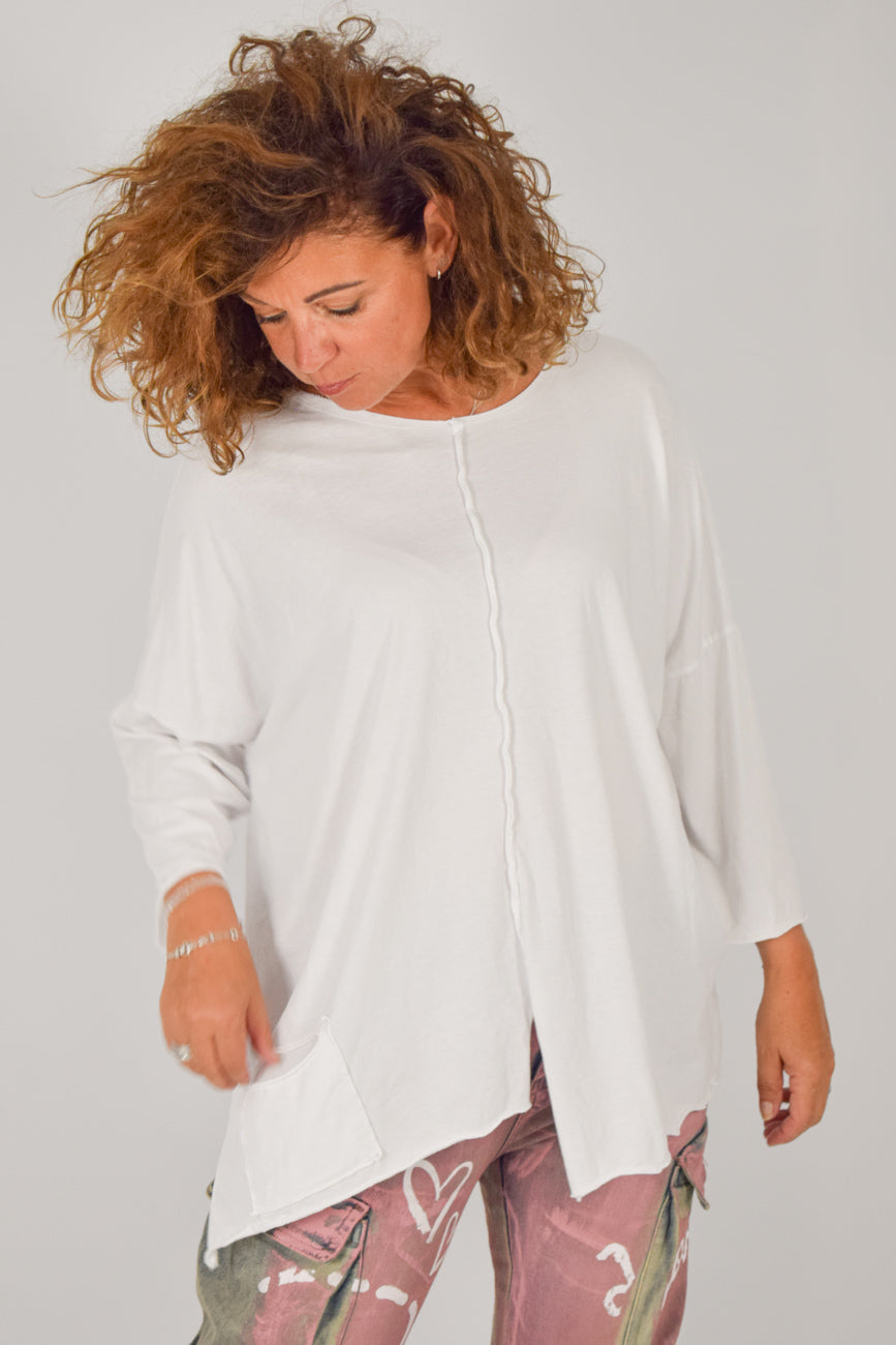 Oversize shirt wit asymmetrische maat één maat (38-44)