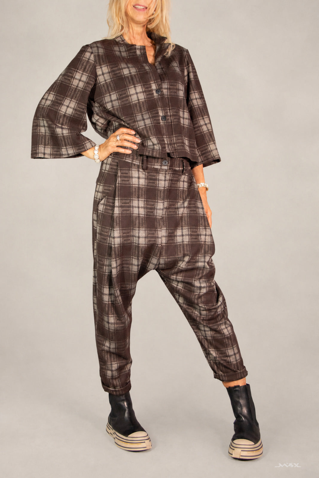 Soft Checked Harem Trousers - One Size (38–42)