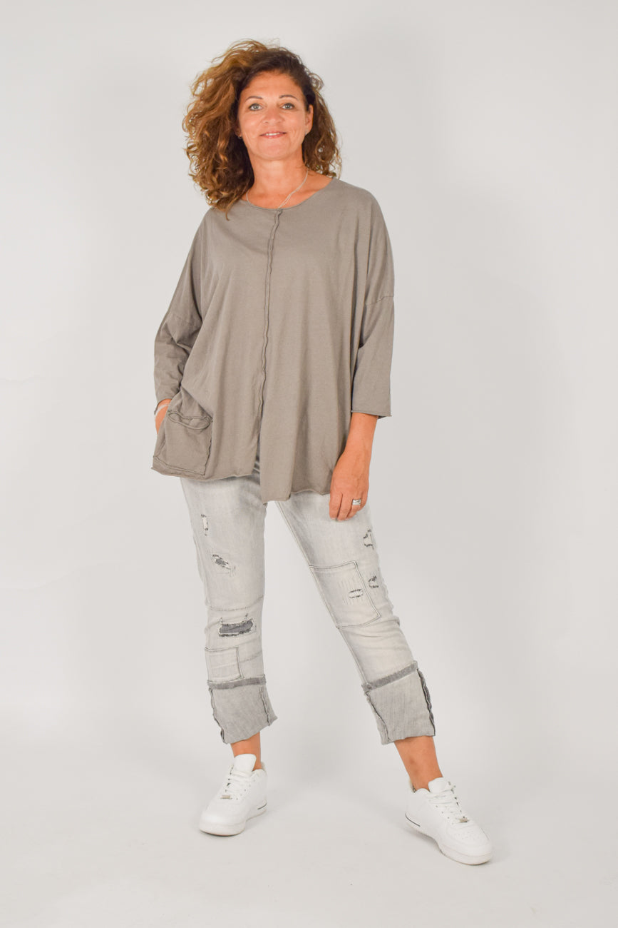 Oversize Shirt taupe asymmetrisch