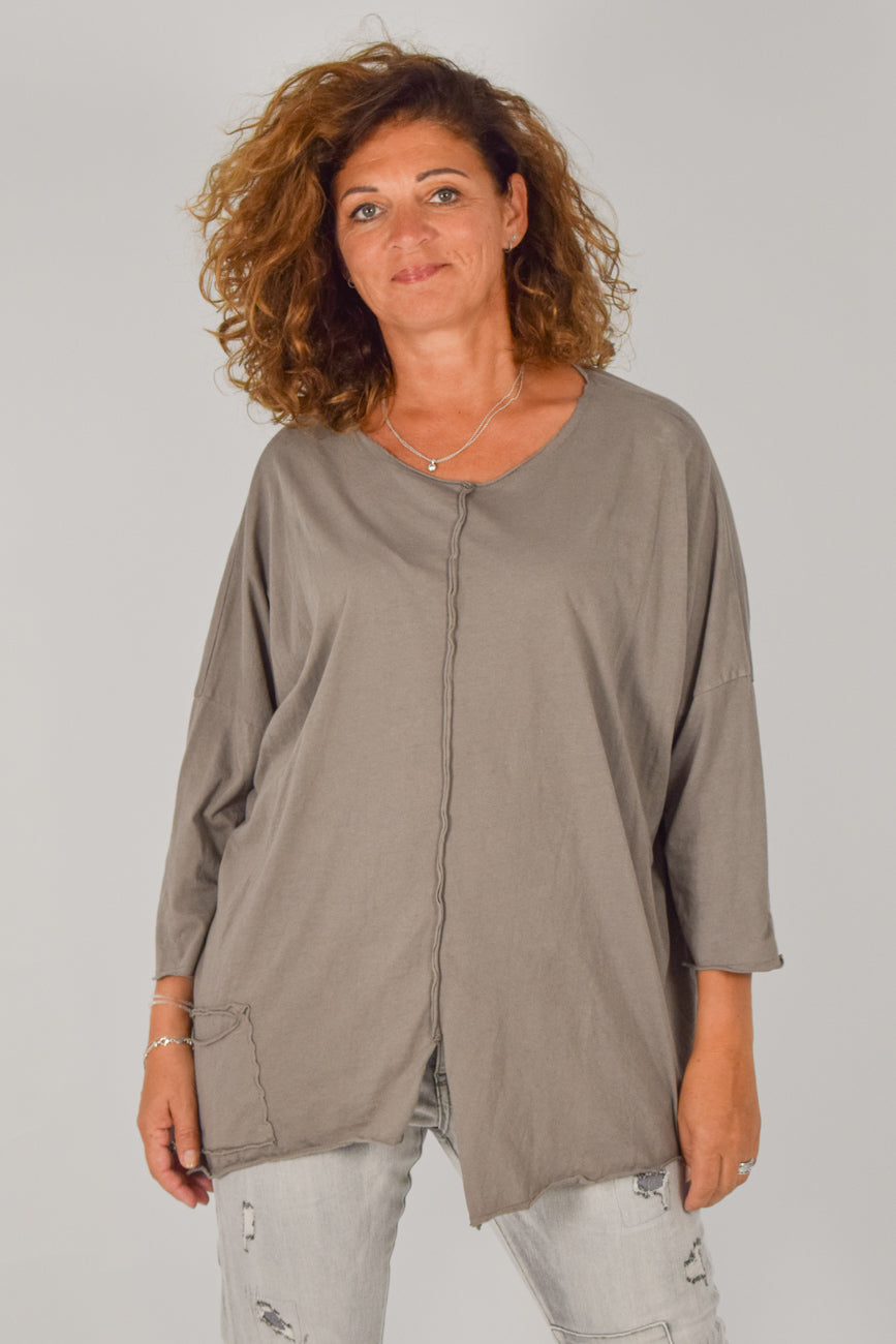 Oversize Shirt taupe asymmetrisch