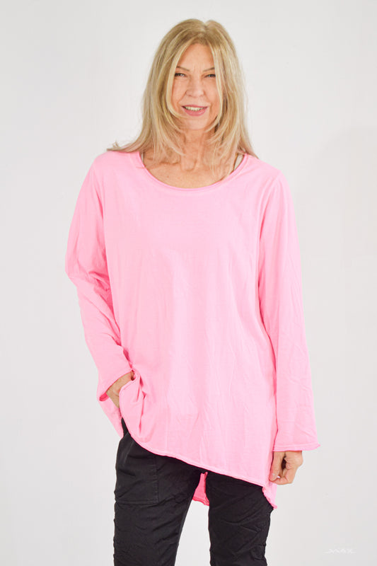 Oversized Vokuhila Shirt neon-pink aus Baumwolle