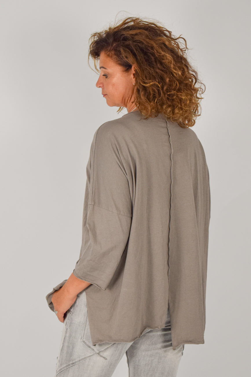 Oversize Shirt taupe asymmetrisch Gr. onesize (38-44)