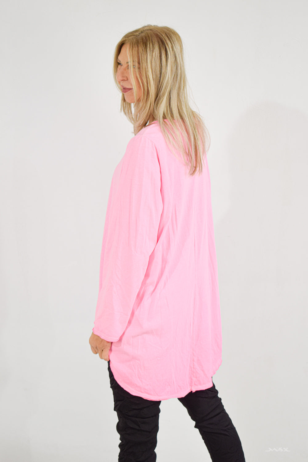 Oversized Vokuhila Shirt neon-pink aus Baumwolle