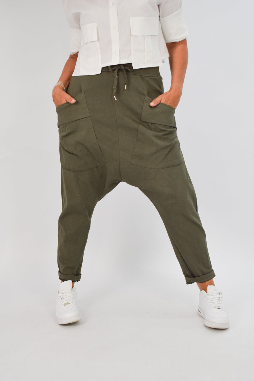 Baggy-Hose khaki aus stretchigem Jeansstoff